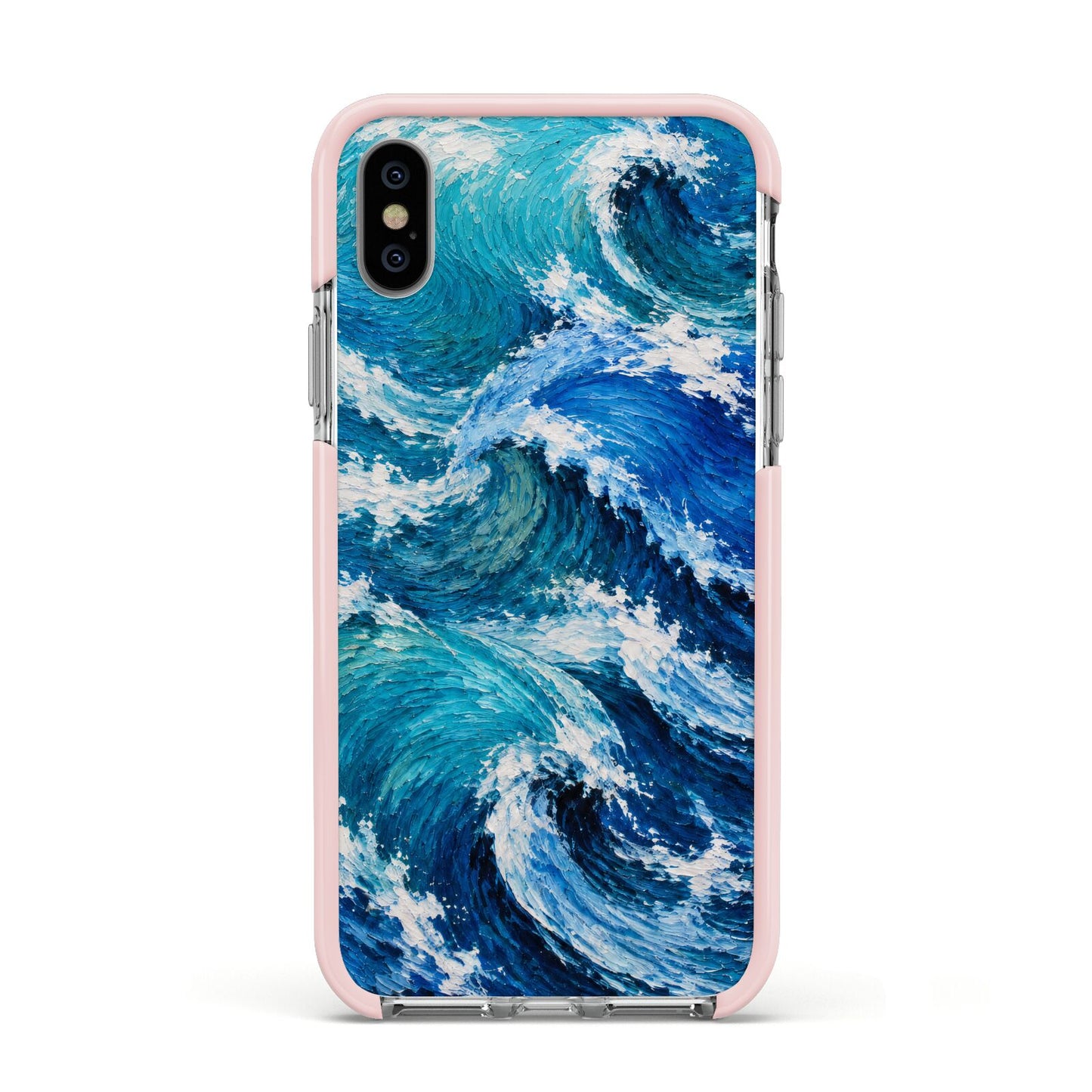 Atlantic Rush Apple iPhone Xs Impact Case Pink Edge on Silver Phone
