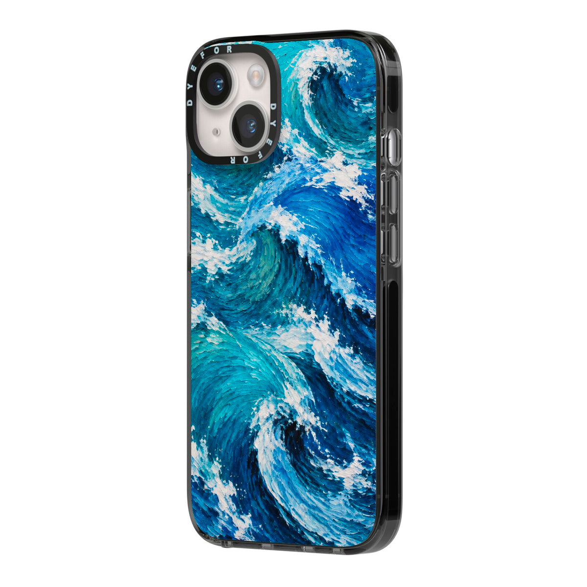 Atlantic Rush iPhone 14 Black Impact Case Side Angle on Silver phone