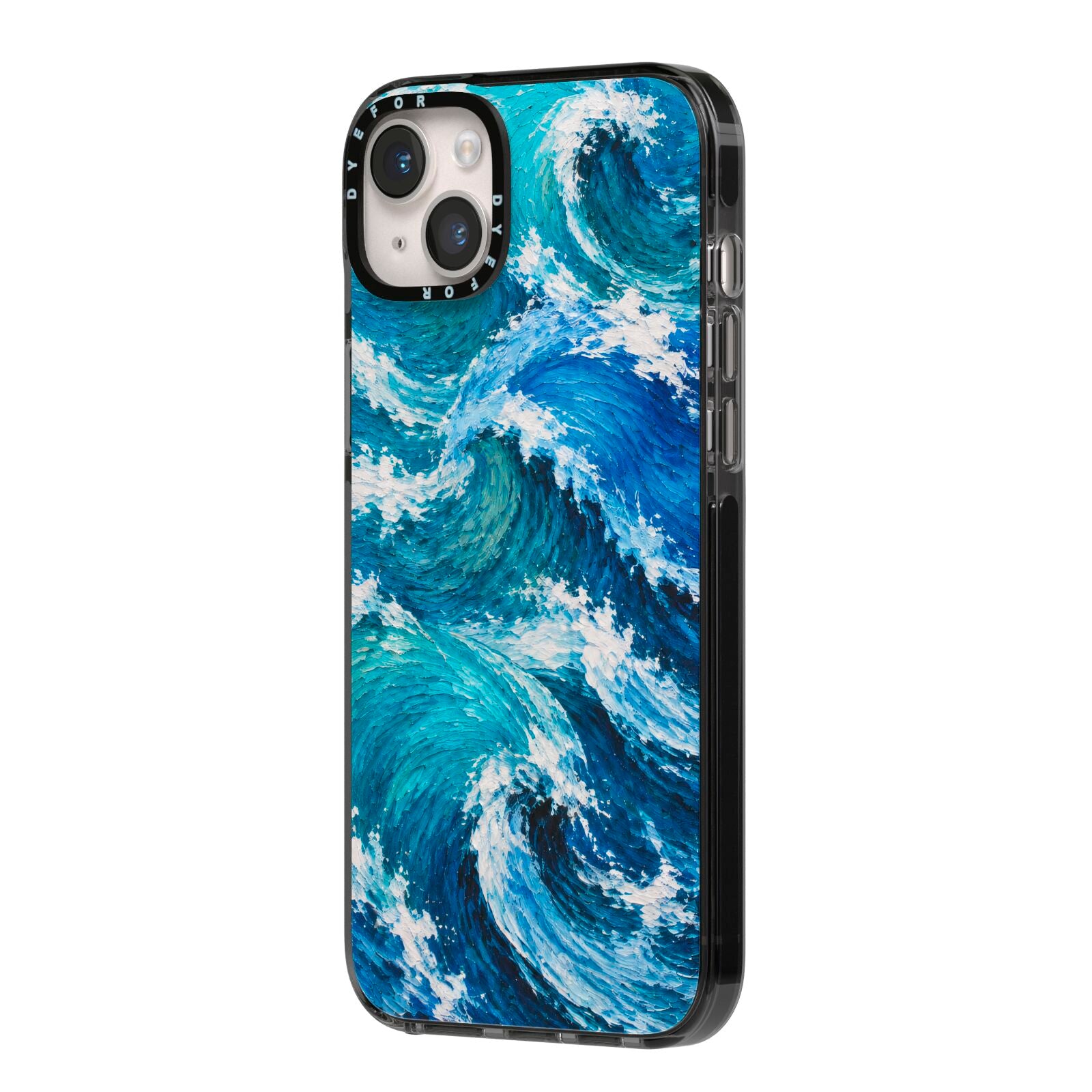 Atlantic Rush iPhone 14 Plus Black Impact Case Side Angle on Silver phone