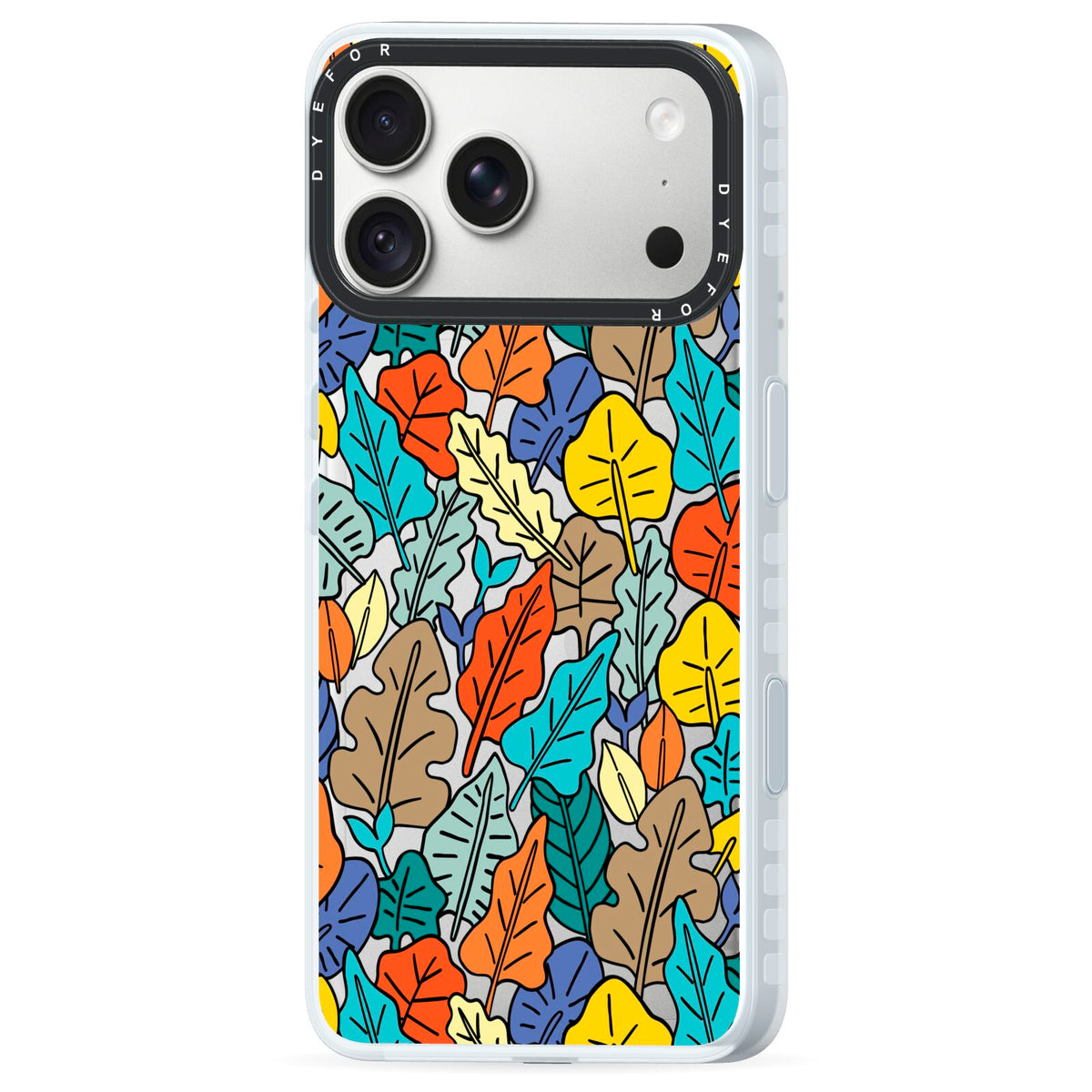 Autumn Leaves iPhone 18 Pro Black Impact Pre order Case Side Angle on Silver phone