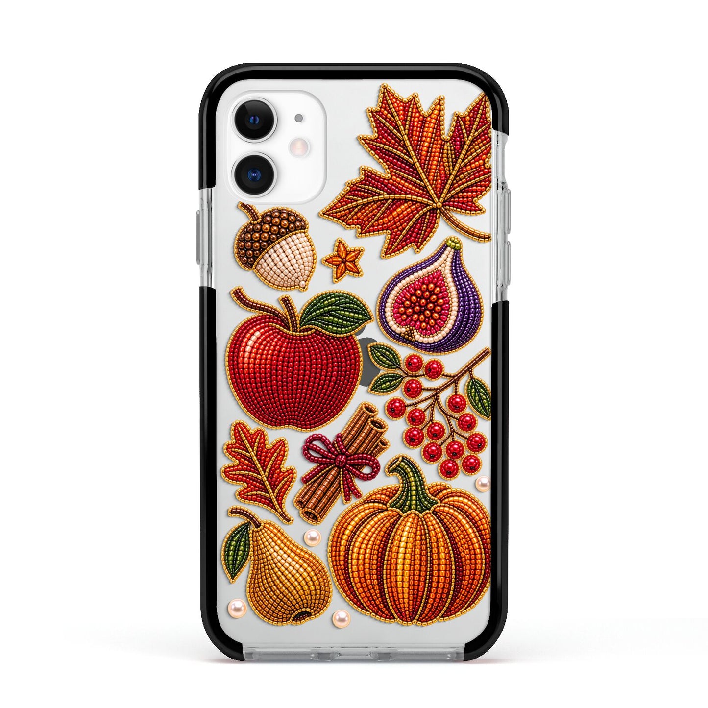 Autumn Orchard Charms Apple iPhone 11 in White with Black Impact Case