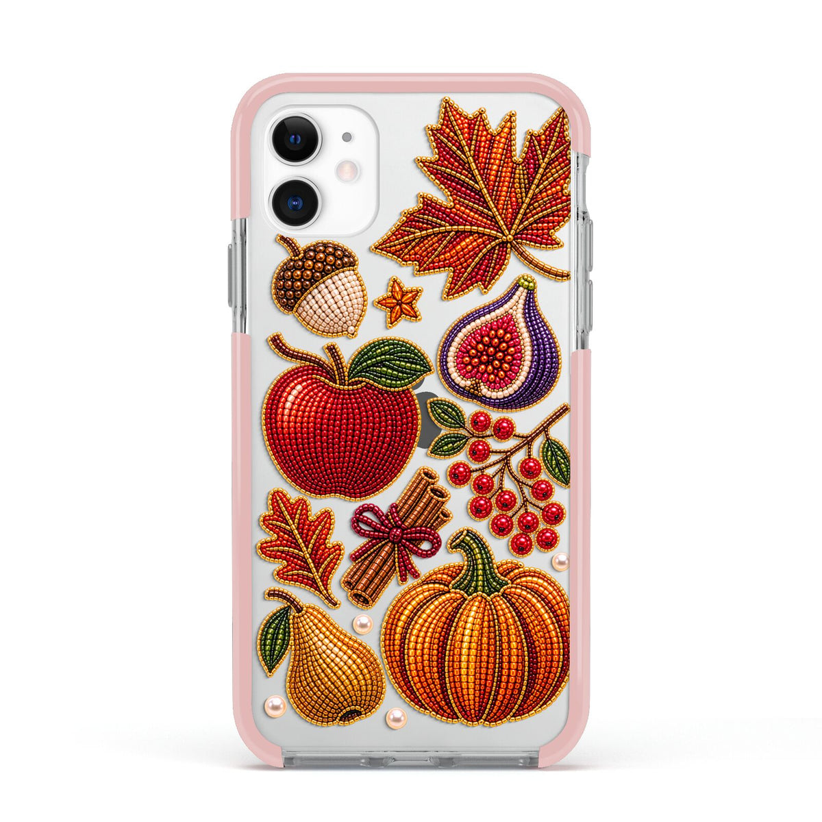Autumn Orchard Charms Apple iPhone 11 in White with Pink Impact Case