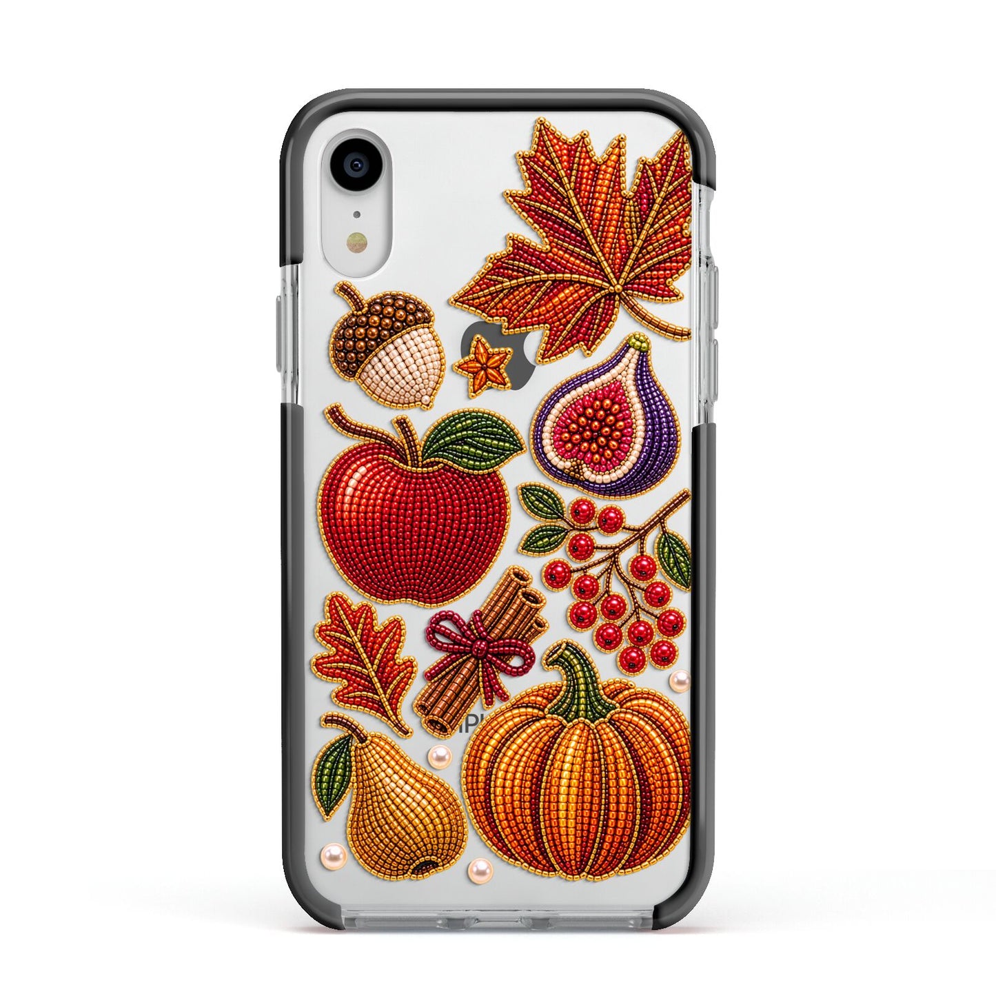Autumn Orchard Charms Apple iPhone XR Impact Case Black Edge on Silver Phone