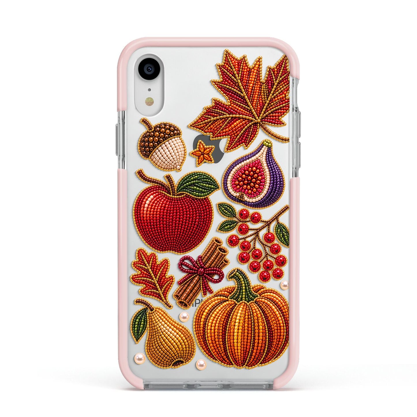 Autumn Orchard Charms Apple iPhone XR Impact Case Pink Edge on Silver Phone