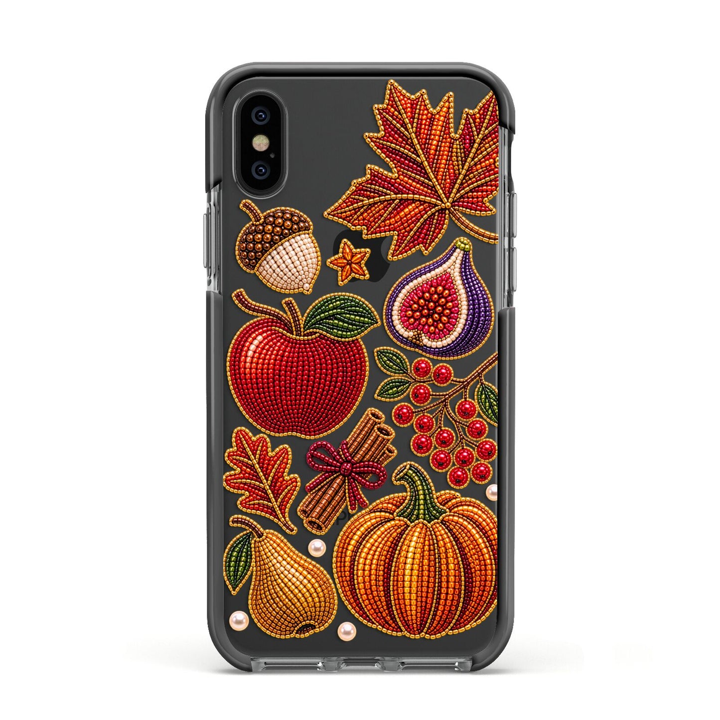 Autumn Orchard Charms Apple iPhone Xs Impact Case Black Edge on Black Phone