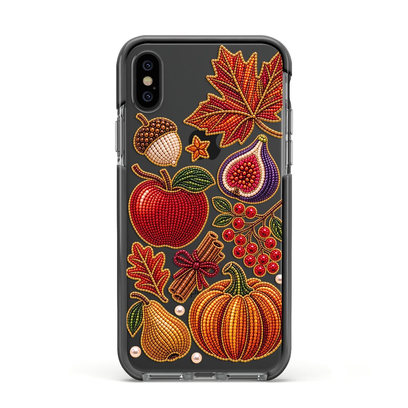 Autumn Orchard Charms Apple iPhone Xs Impact Case Black Edge on Black Phone