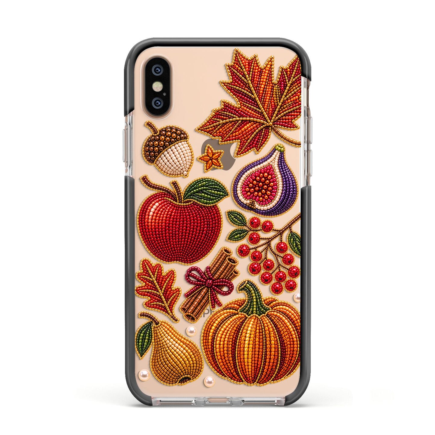 Autumn Orchard Charms Apple iPhone Xs Impact Case Black Edge on Gold Phone