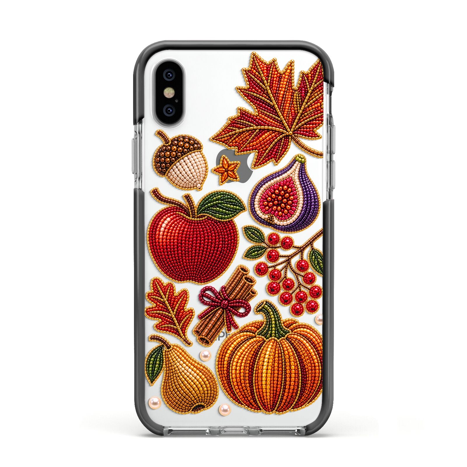 Autumn Orchard Charms Apple iPhone Xs Impact Case Black Edge on Silver Phone