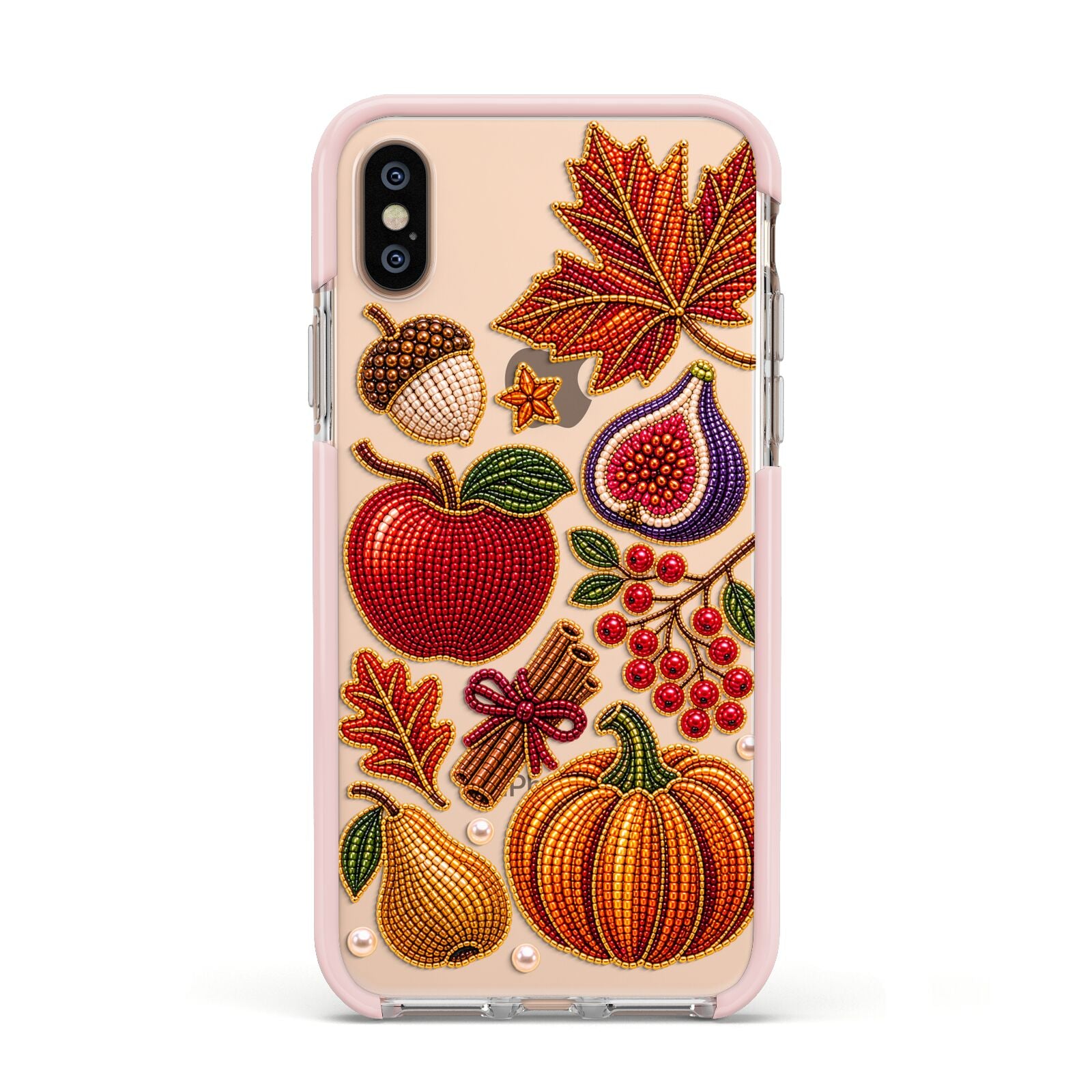 Autumn Orchard Charms Apple iPhone Xs Impact Case Pink Edge on Gold Phone
