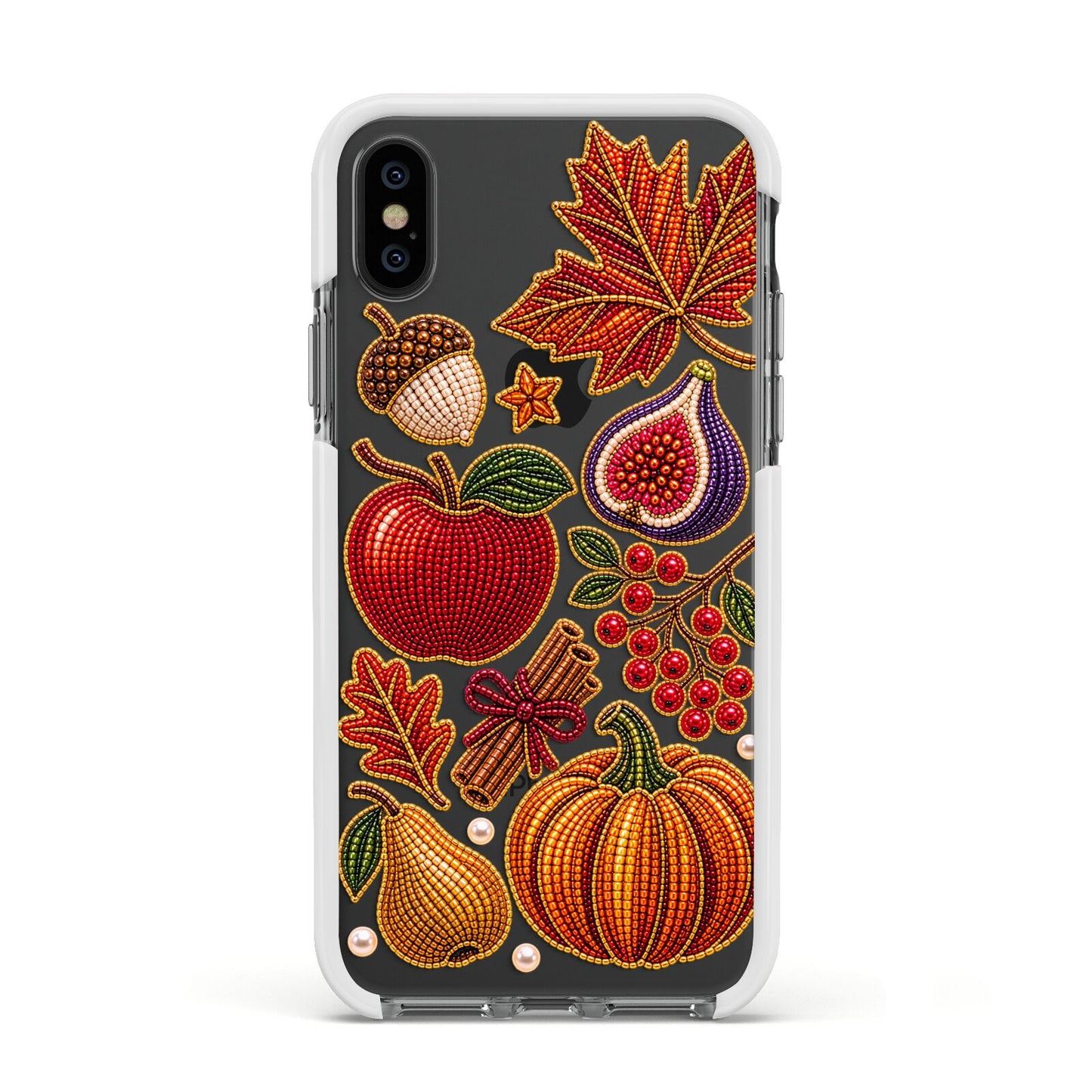 Autumn Orchard Charms Apple iPhone Xs Impact Case White Edge on Black Phone