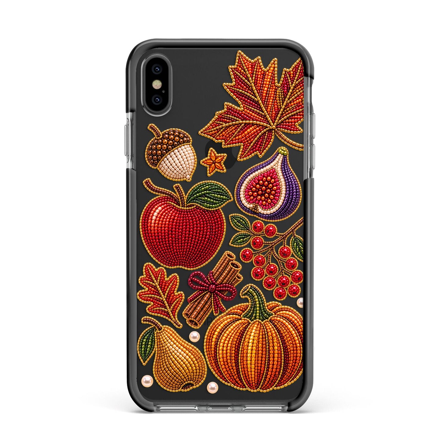 Autumn Orchard Charms Apple iPhone Xs Max Impact Case Black Edge on Black Phone