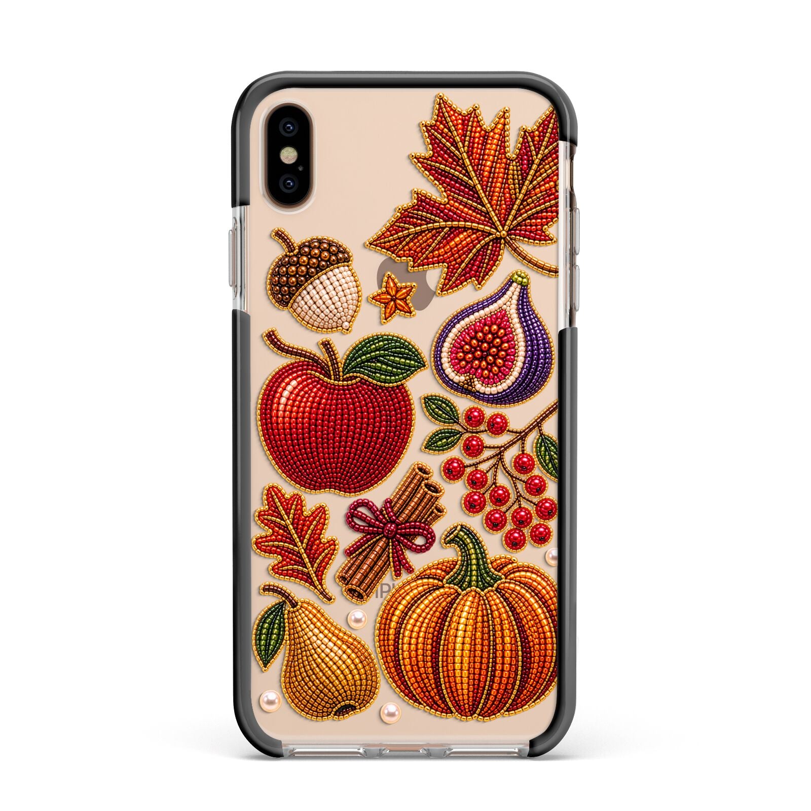 Autumn Orchard Charms Apple iPhone Xs Max Impact Case Black Edge on Gold Phone