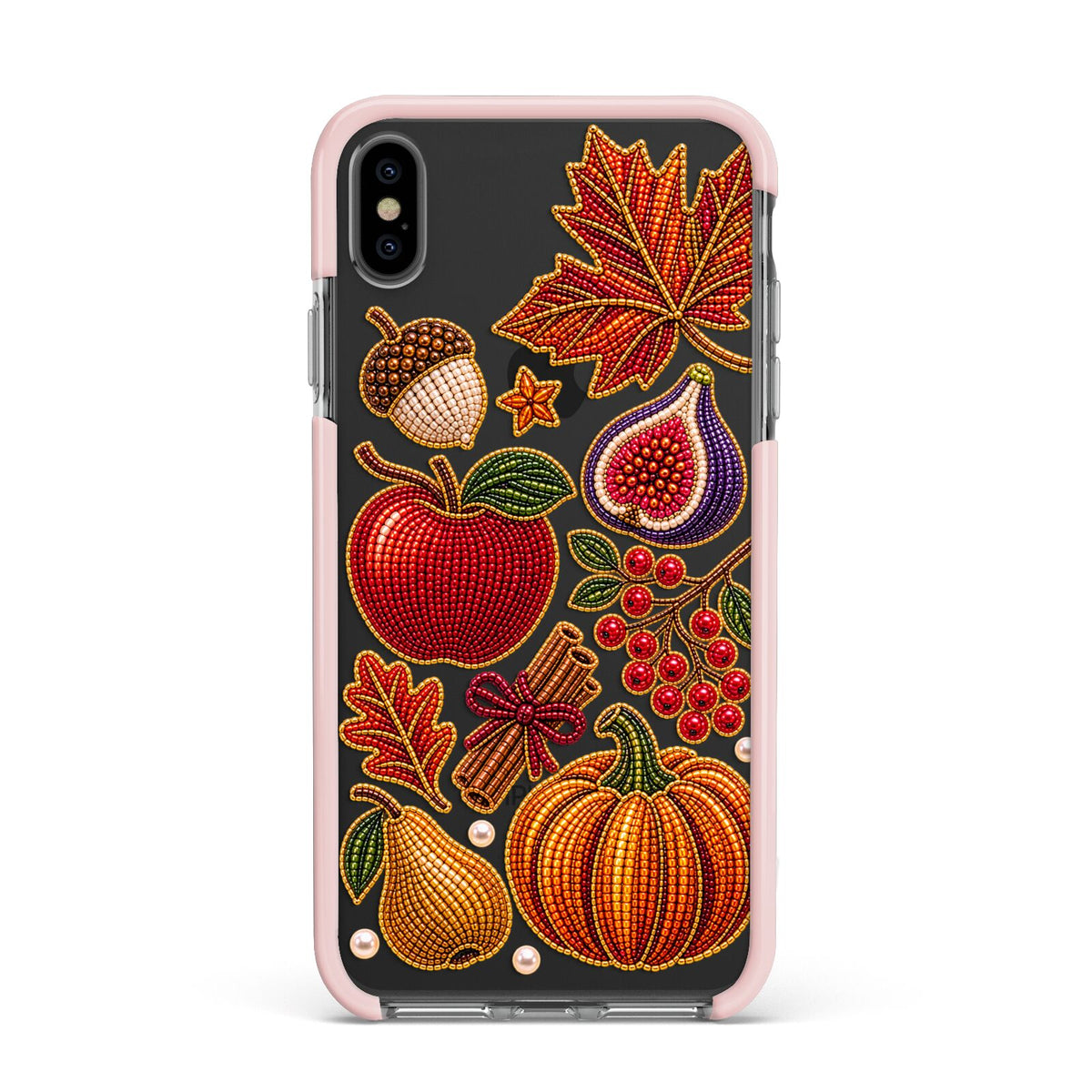 Autumn Orchard Charms Apple iPhone Xs Max Impact Case Pink Edge on Black Phone
