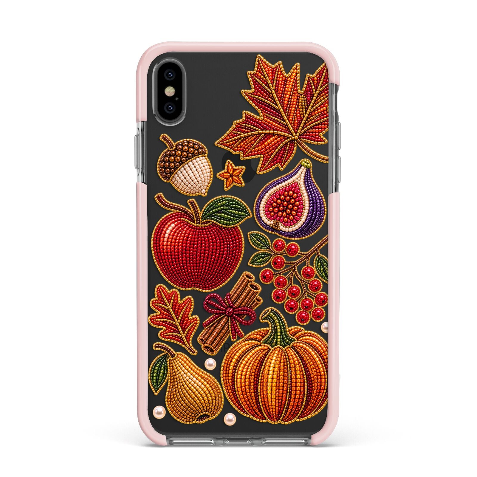 Autumn Orchard Charms Apple iPhone Xs Max Impact Case Pink Edge on Black Phone