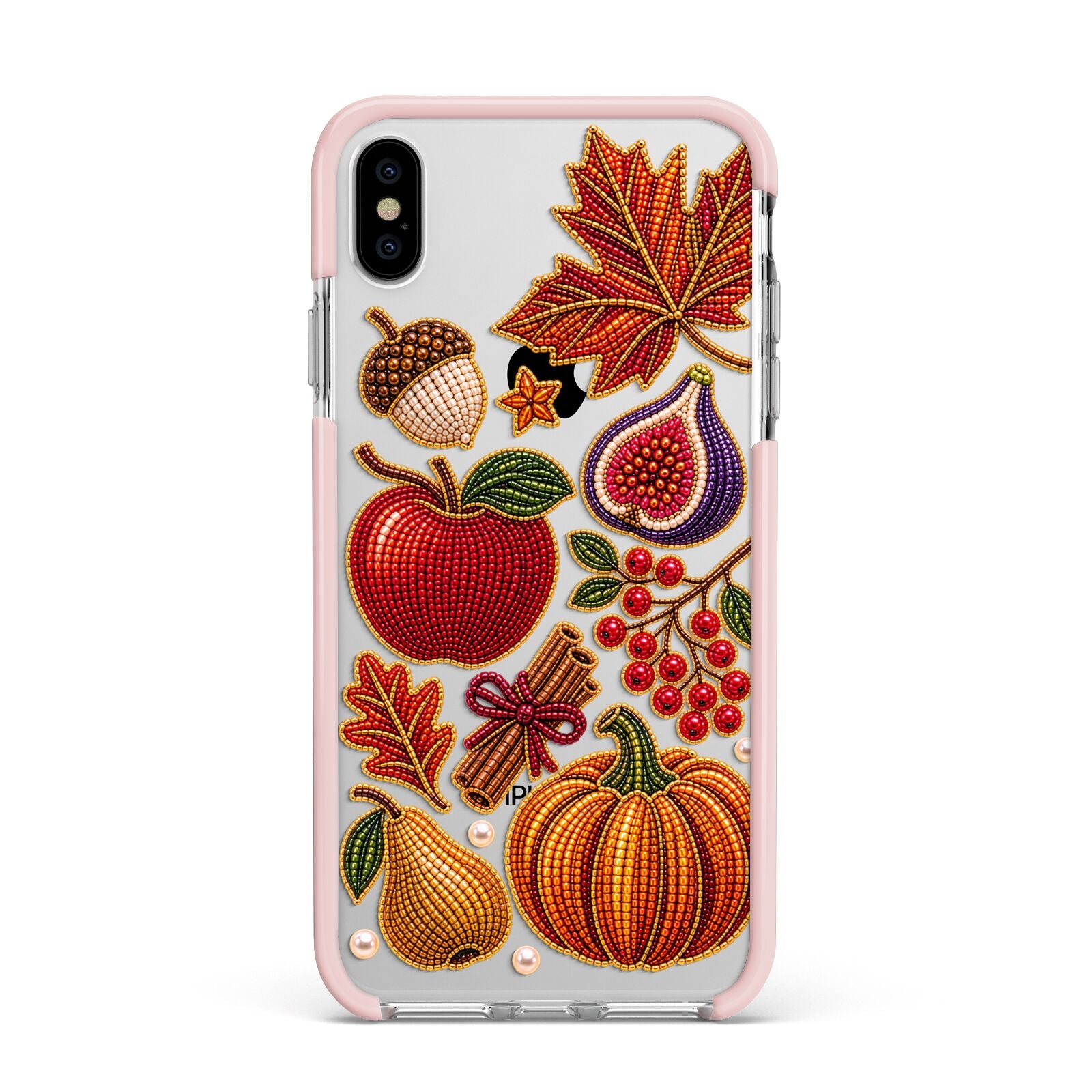 Autumn Orchard Charms Apple iPhone Xs Max Impact Case Pink Edge on Silver Phone