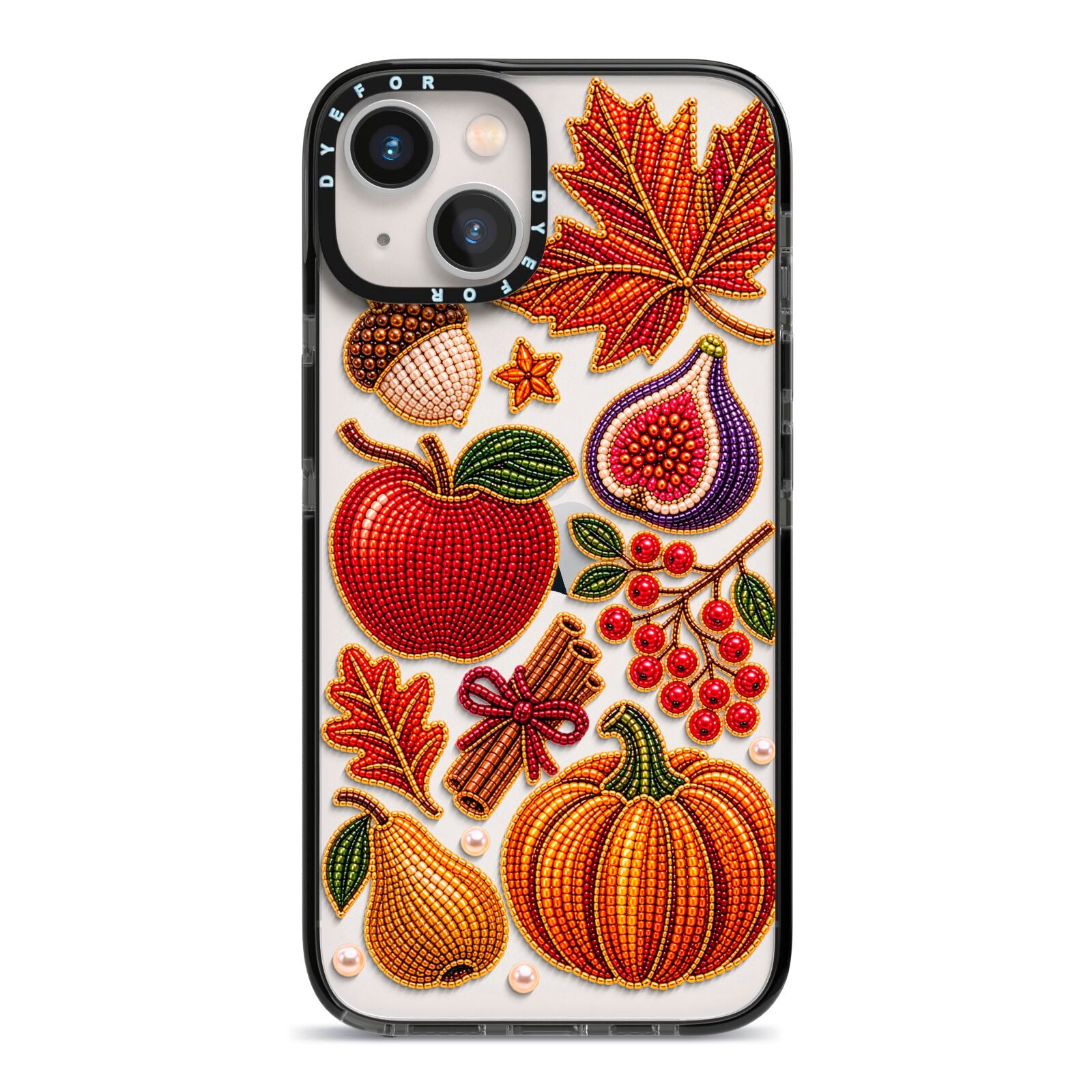 Autumn Orchard Charms iPhone 13 Black Impact Case on Silver phone