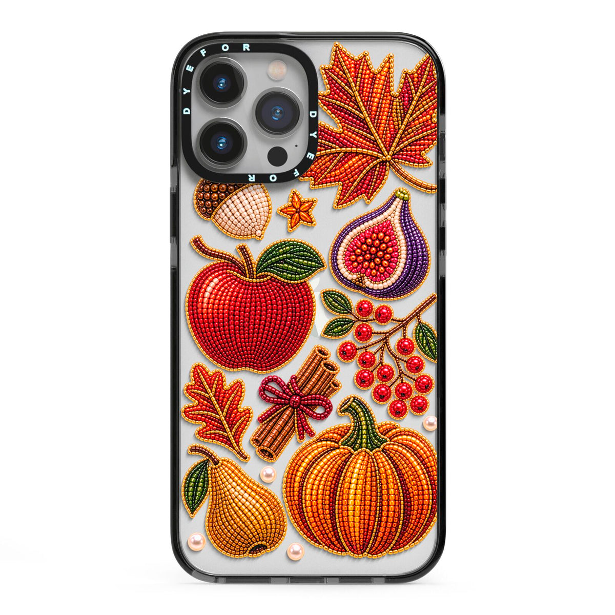 Autumn Orchard Charms iPhone 13 Pro Max Black Impact Case on Silver phone