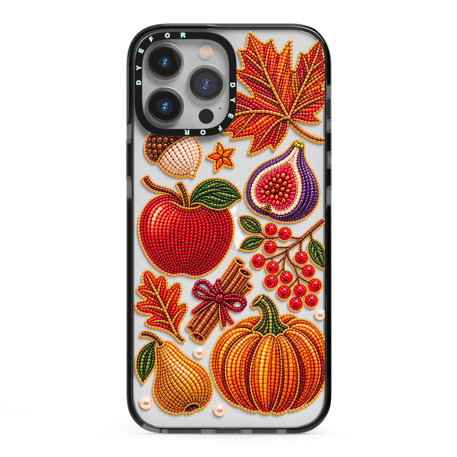 Autumn Orchard Charms iPhone 13 Pro Max Black Impact Case on Silver phone