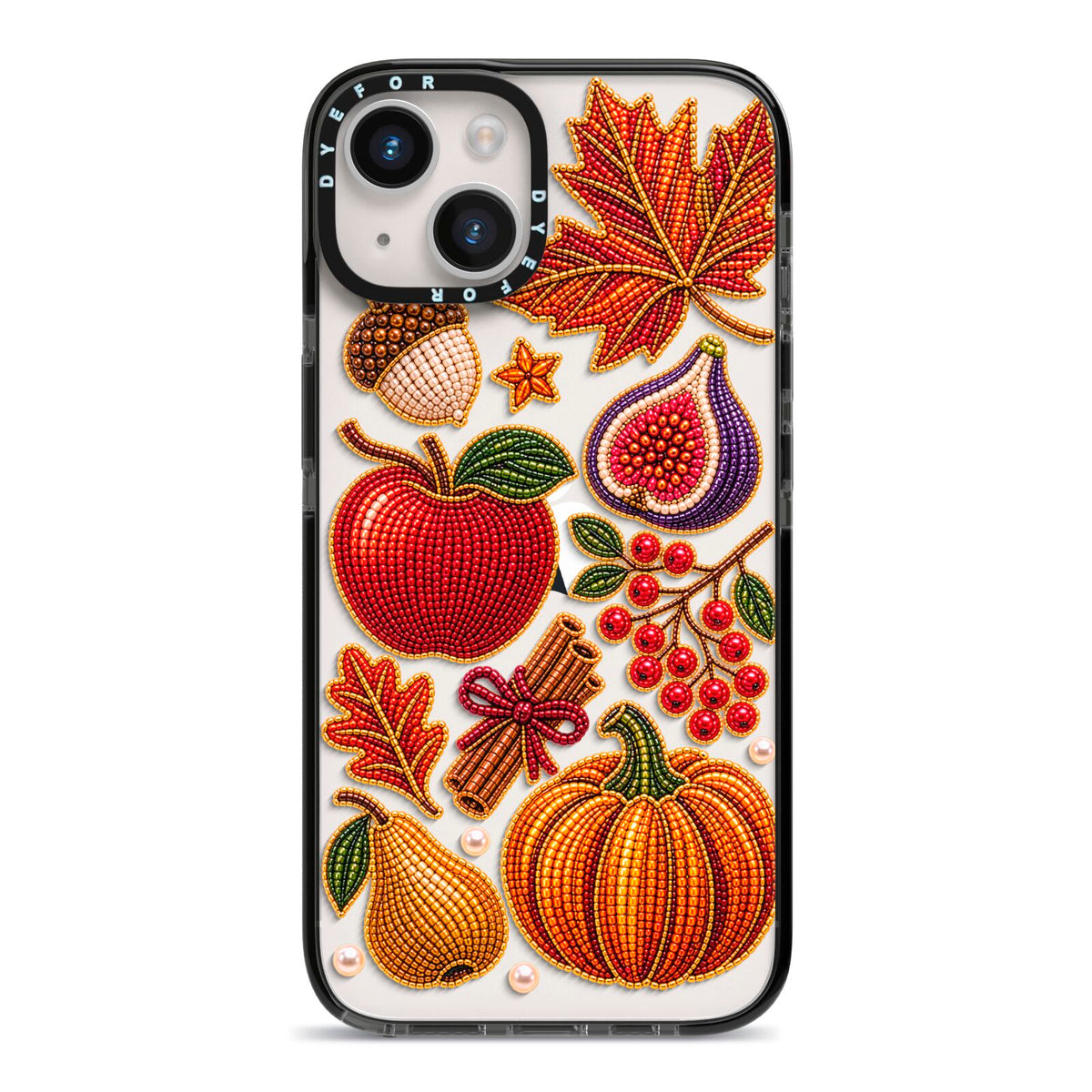 Autumn Orchard Charms iPhone 14 Black Impact Case on Silver phone