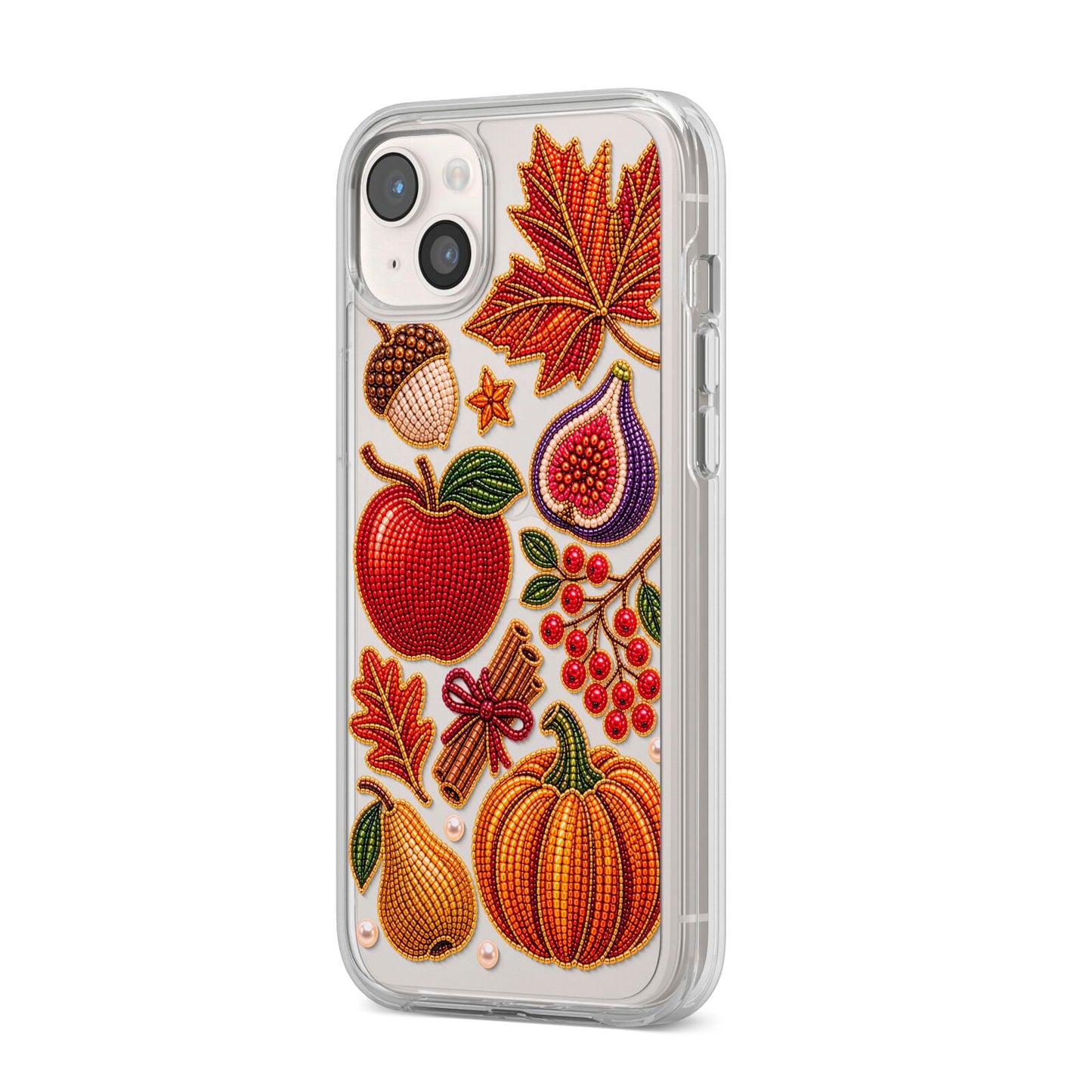 Autumn Orchard Charms iPhone 14 Plus Clear Tough Case Starlight Angled Image