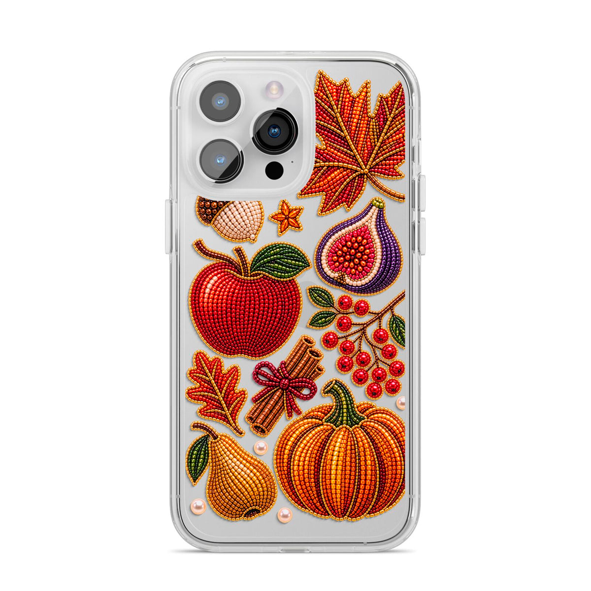 Autumn Orchard Charms iPhone 14 Pro Max Clear Tough Case Silver