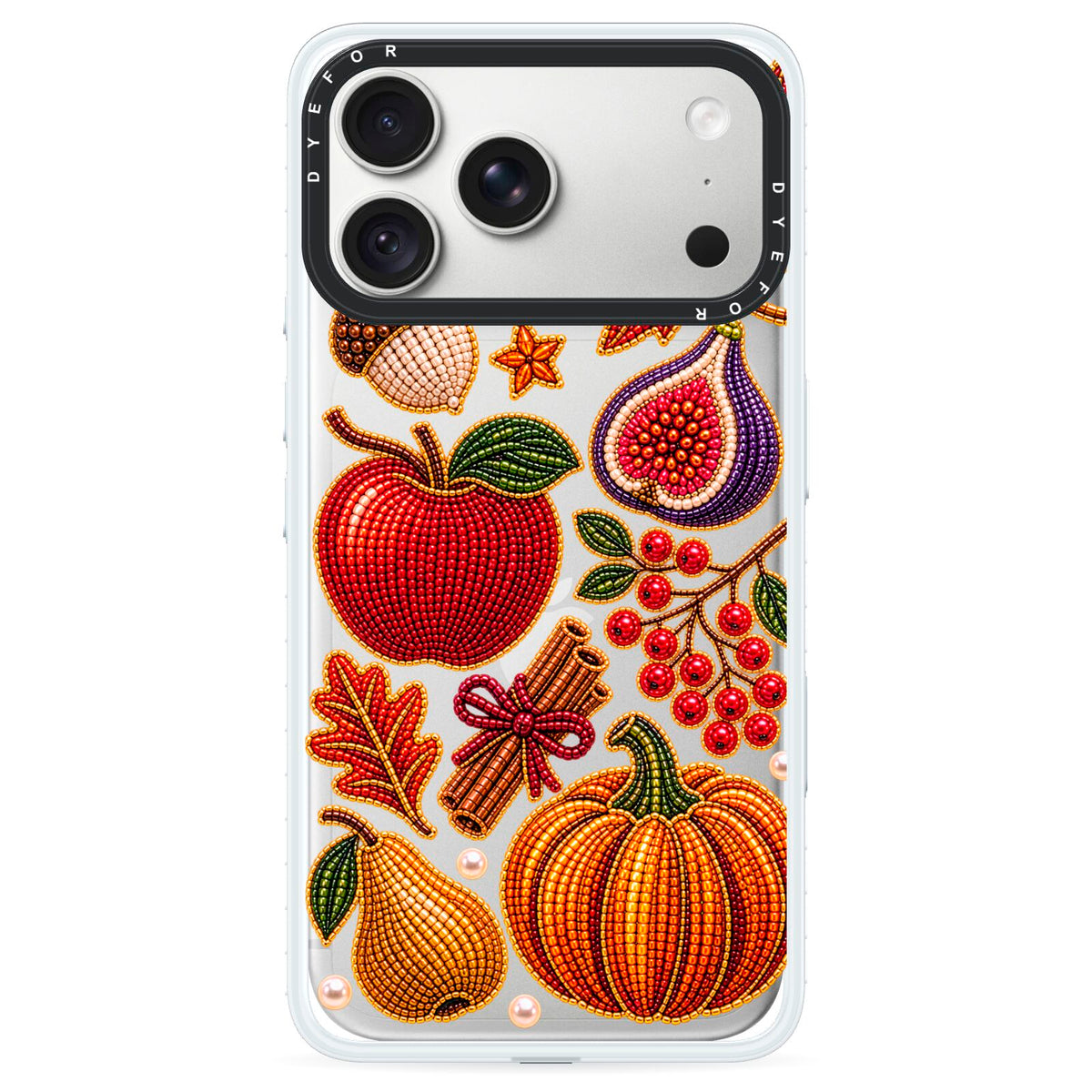 Autumn Orchard Charms iPhone 18 Pro Black Impact Pre order Case on Silver phone