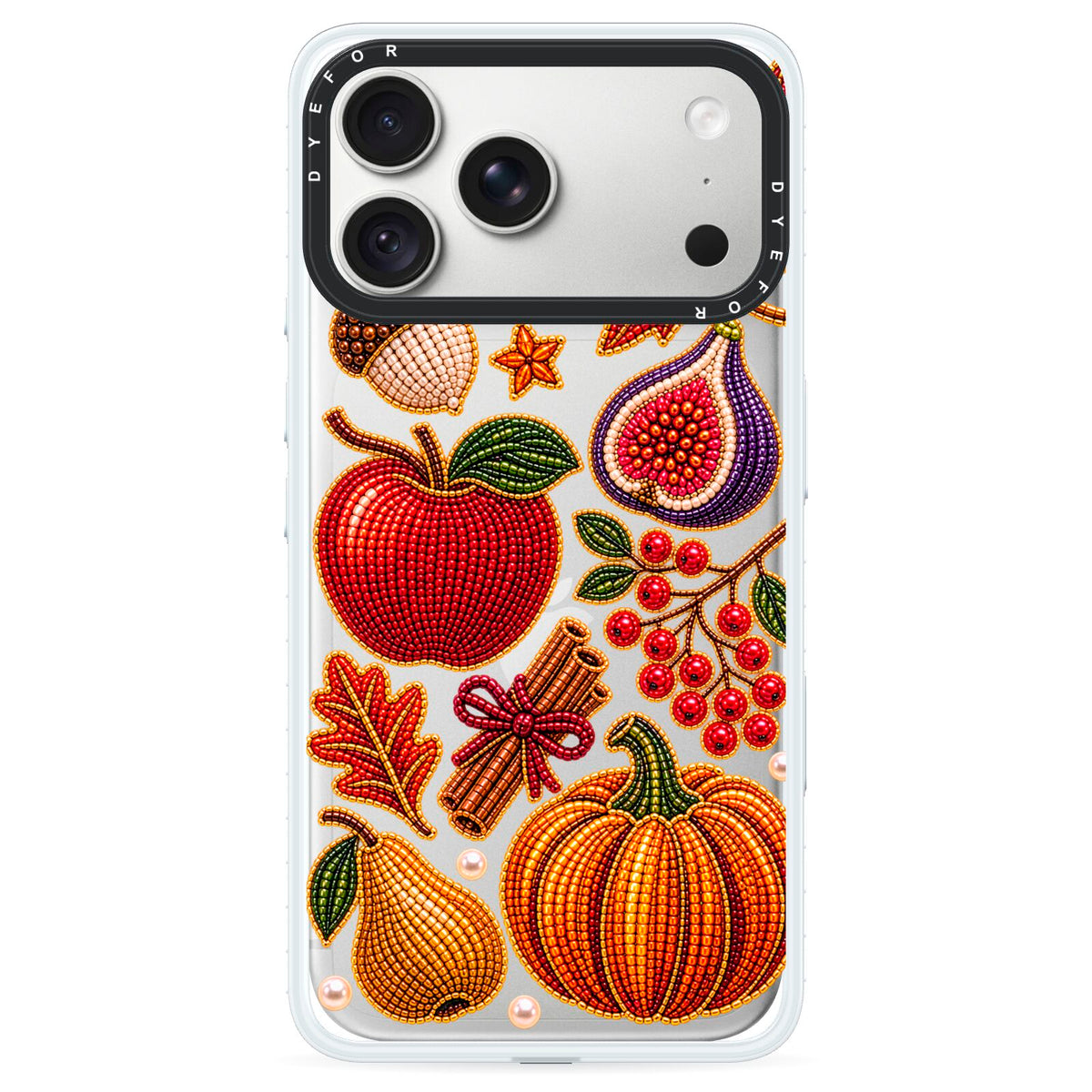 Autumn Orchard Charms iPhone 18 Pro Max Black Impact Pre order Case on Silver phone