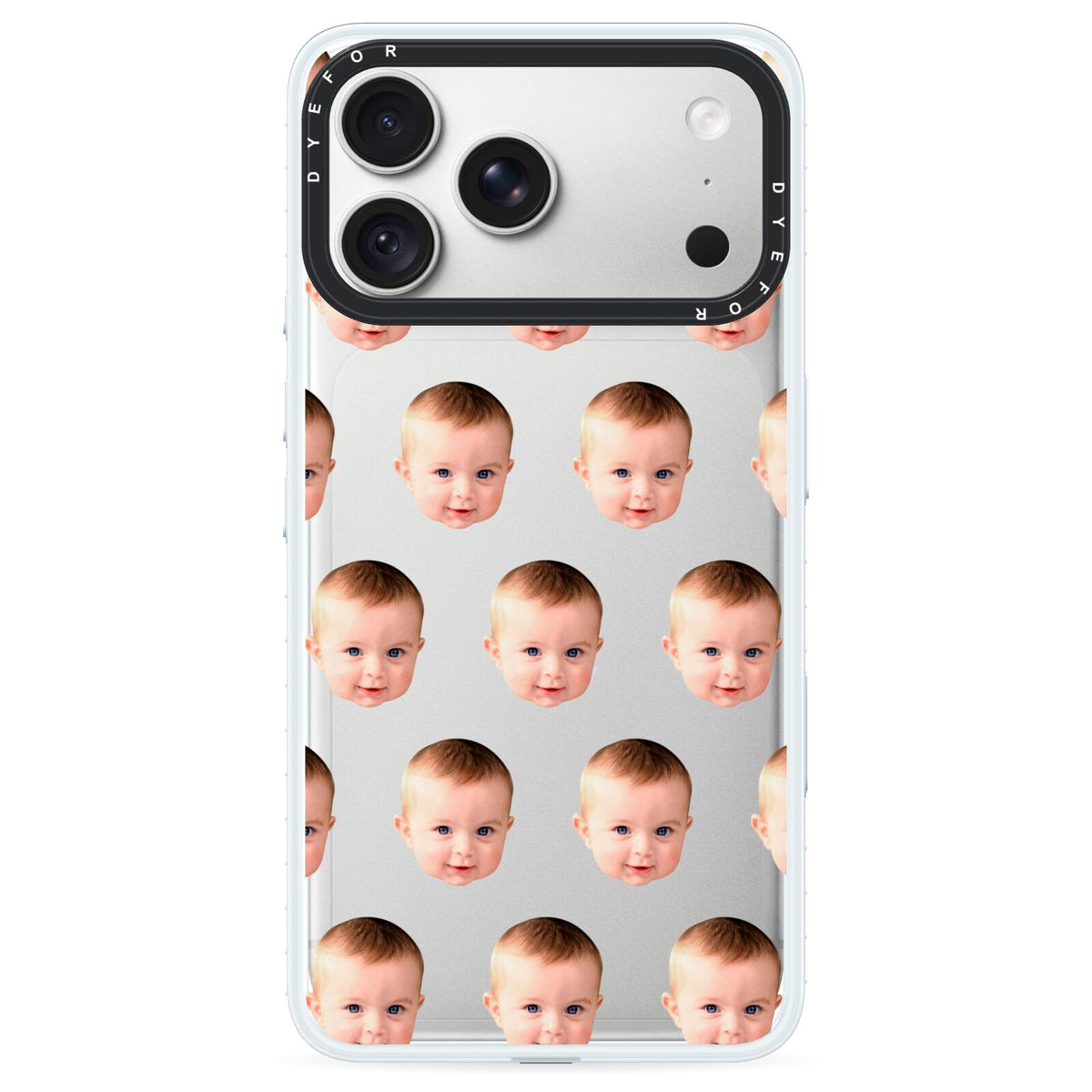 Baby Face iPhone 18 Pro Black Impact Pre order Case on Silver phone