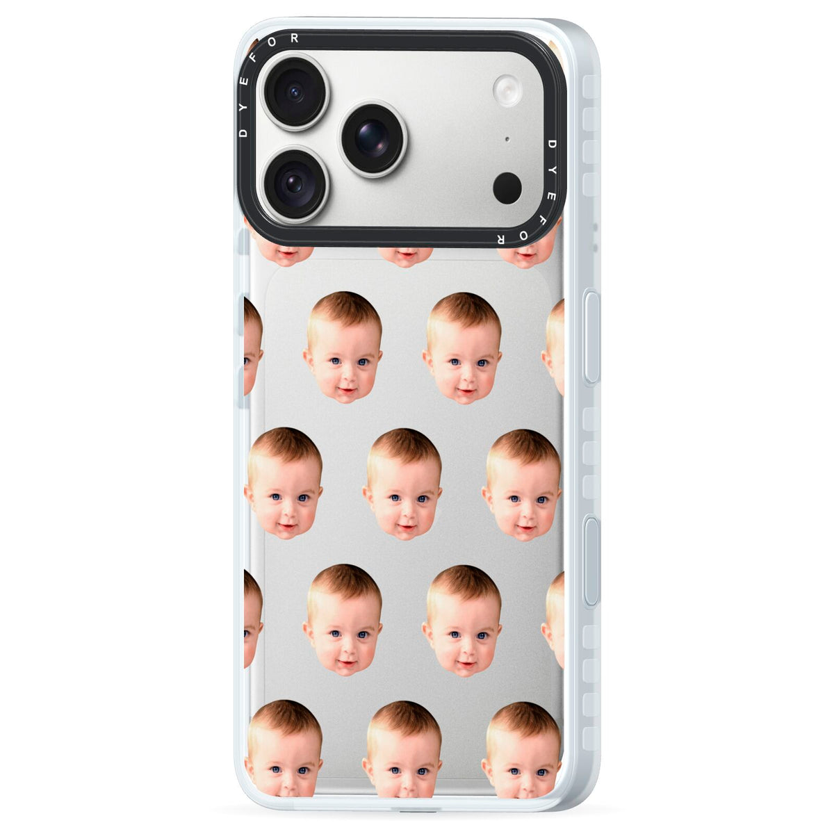 Baby Face iPhone 18 Pro Max Black Impact Pre order Case Side Angle on Silver phone
