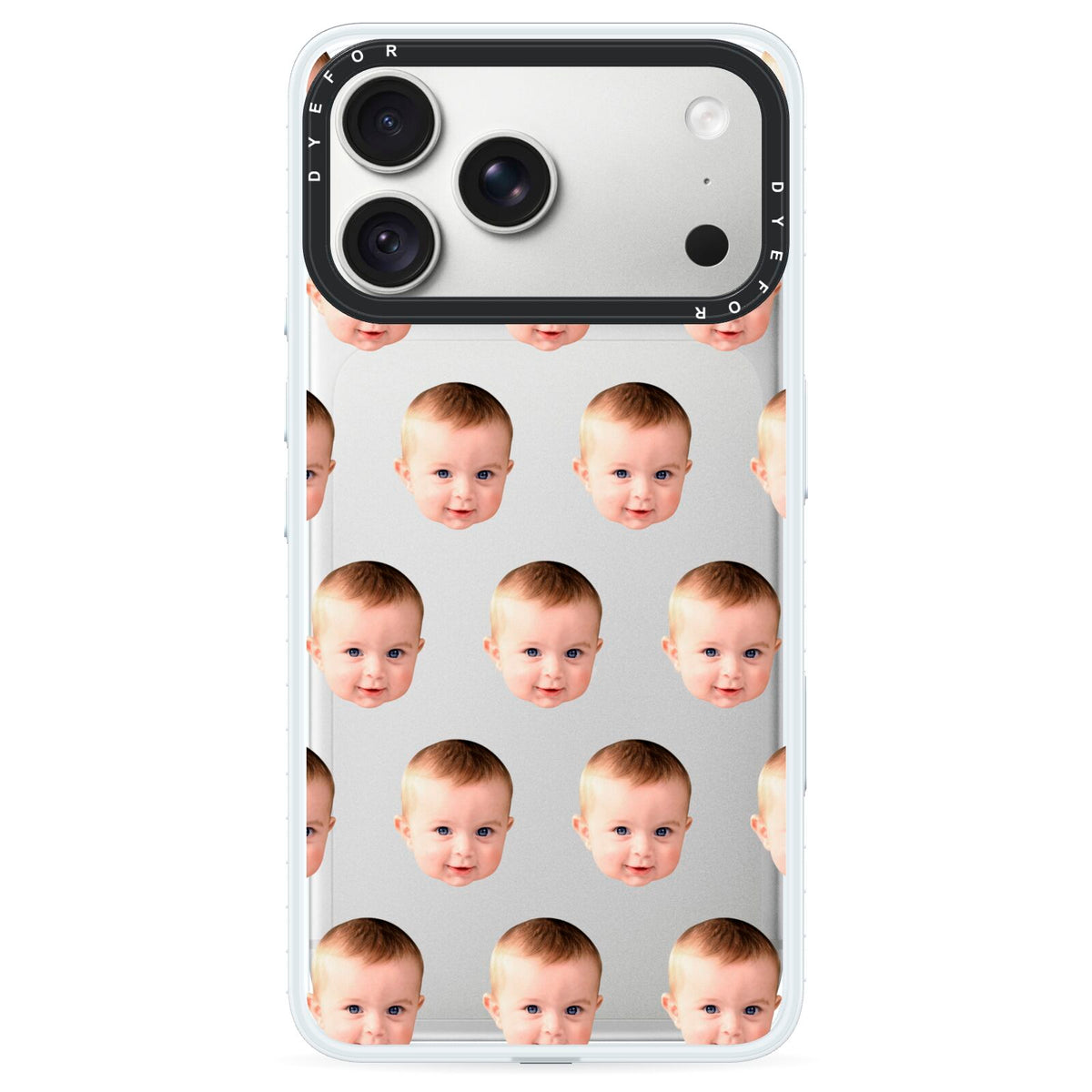 Baby Face iPhone 18 Pro Max Black Impact Pre order Case on Silver phone