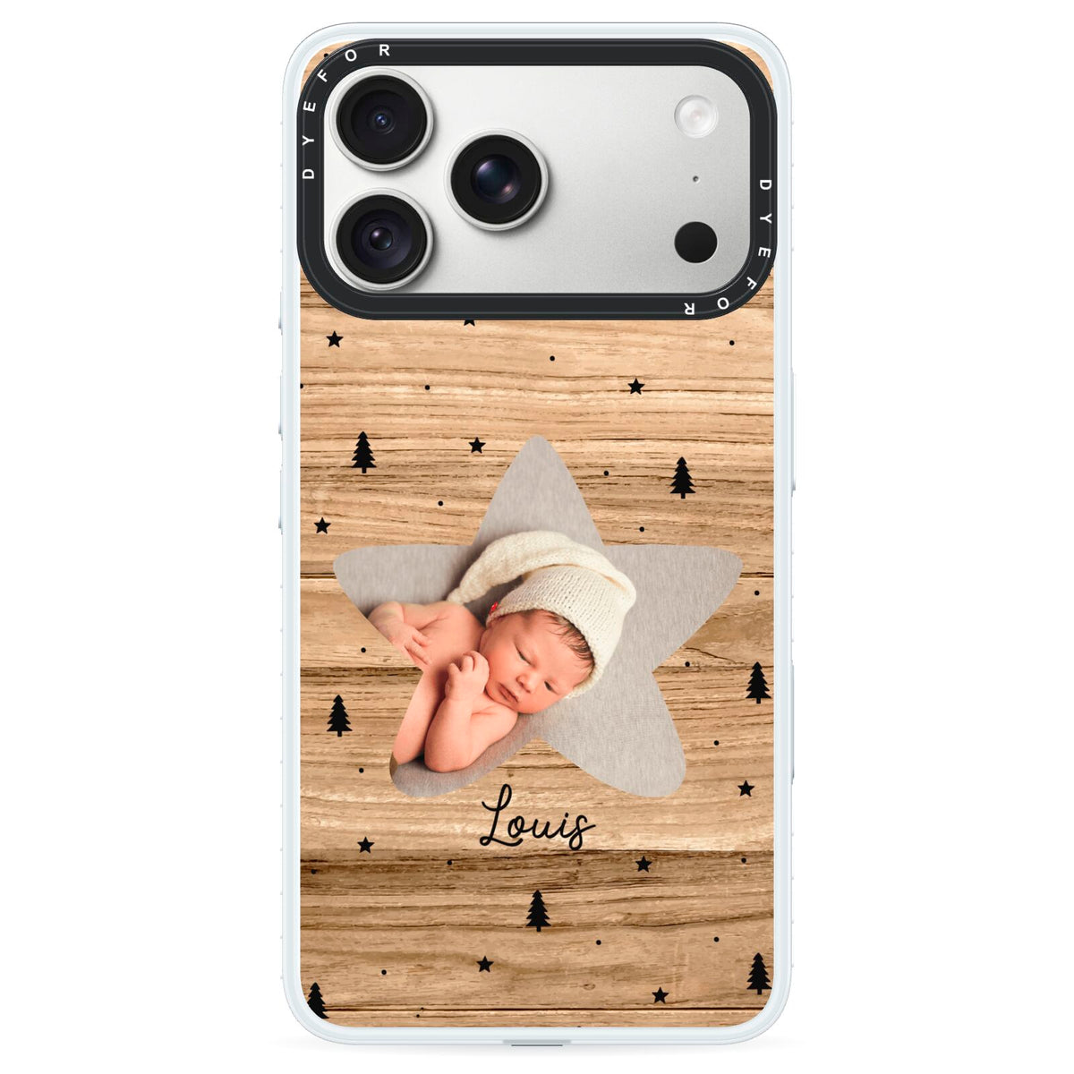 Baby Photo Upload iPhone 18 Pro Black Impact Pre order Case on Silver phone