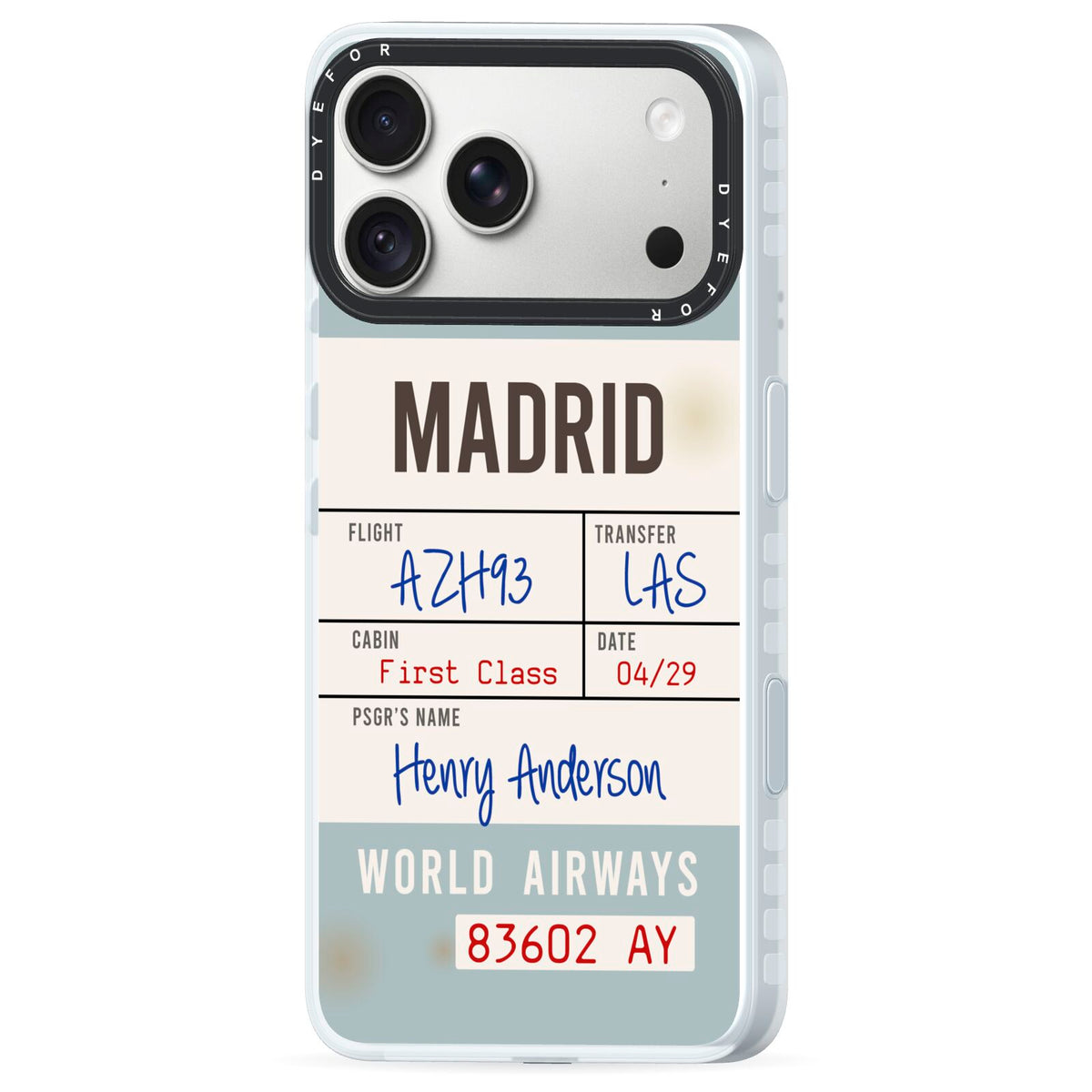 Baggage Tag iPhone 18 Pro Black Impact Pre order Case Side Angle on Silver phone