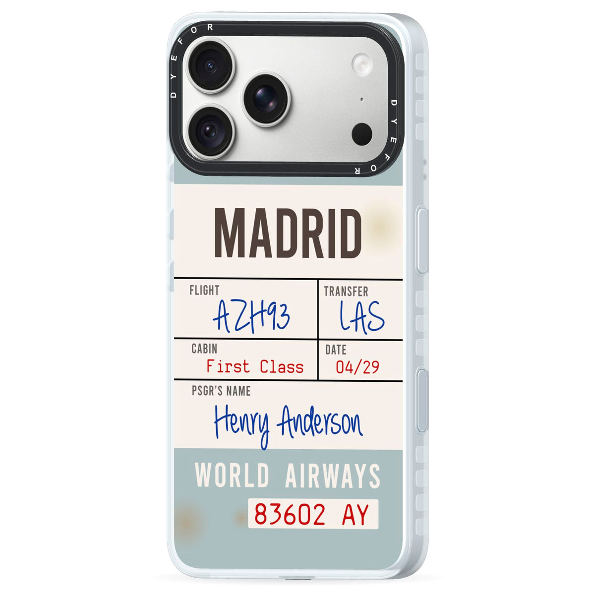 Baggage Tag iPhone 18 Pro Max Black Impact Pre order Case Side Angle on Silver phone
