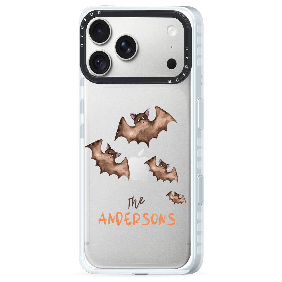 Bat Family Personalised iPhone 18 Pro Black Impact Pre order Case Side Angle on Silver phone