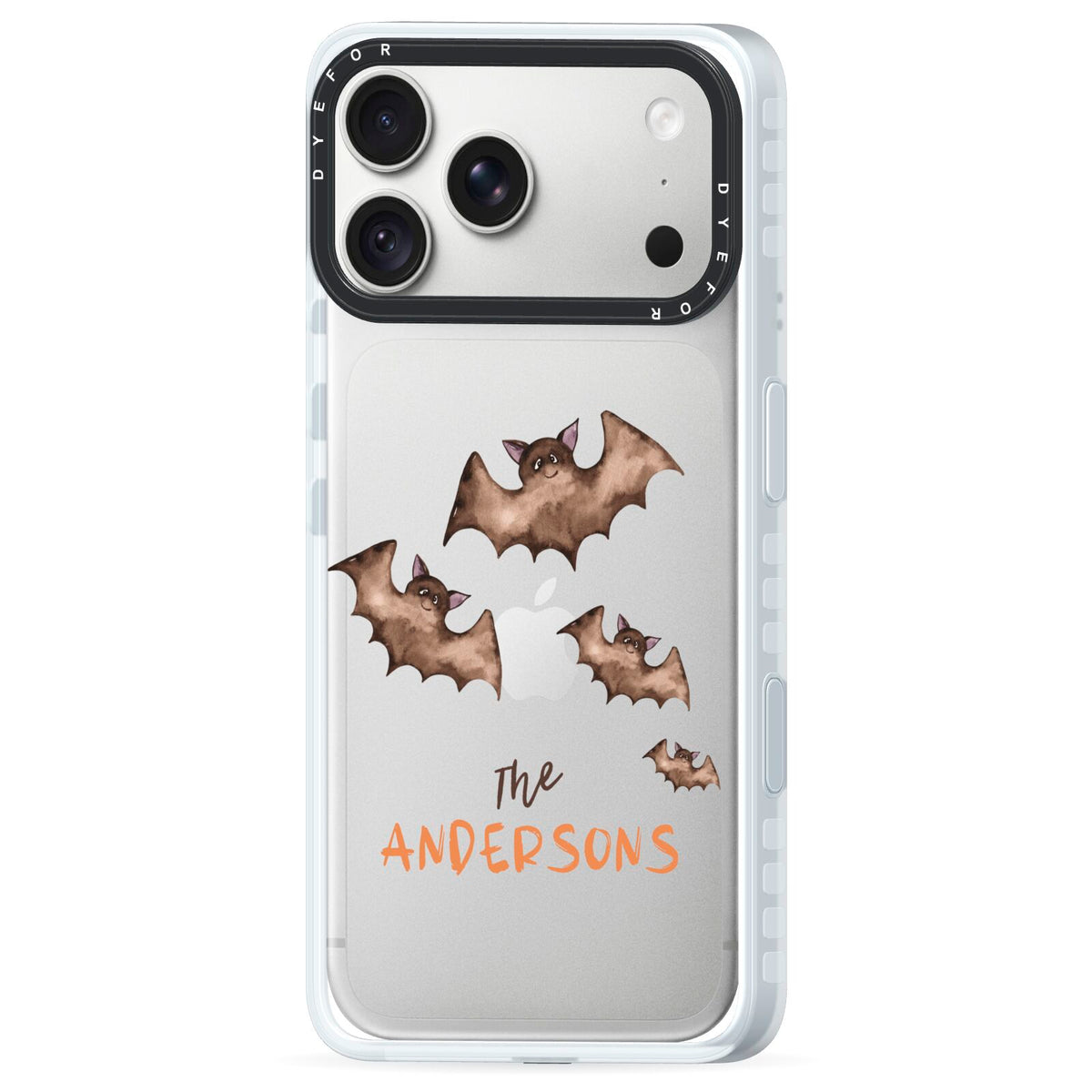 Bat Family Personalised iPhone 18 Pro Max Black Impact Pre order Case Side Angle on Silver phone