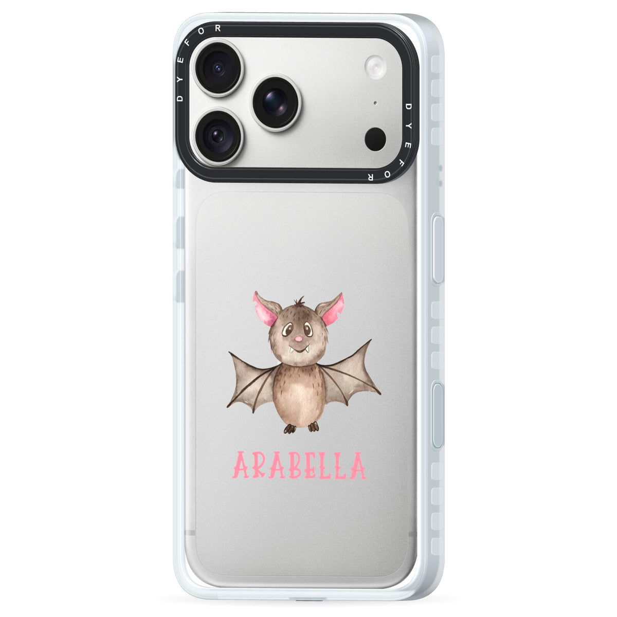 Bat Personalised iPhone 18 Pro Max Black Impact Pre order Case Side Angle on Silver phone