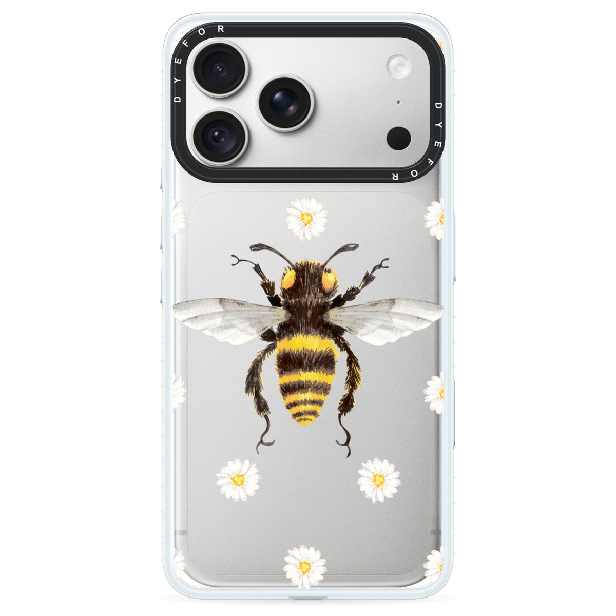 Bee Illustration with Daisies iPhone 18 Pro Max Black Impact Pre order Case on Silver phone