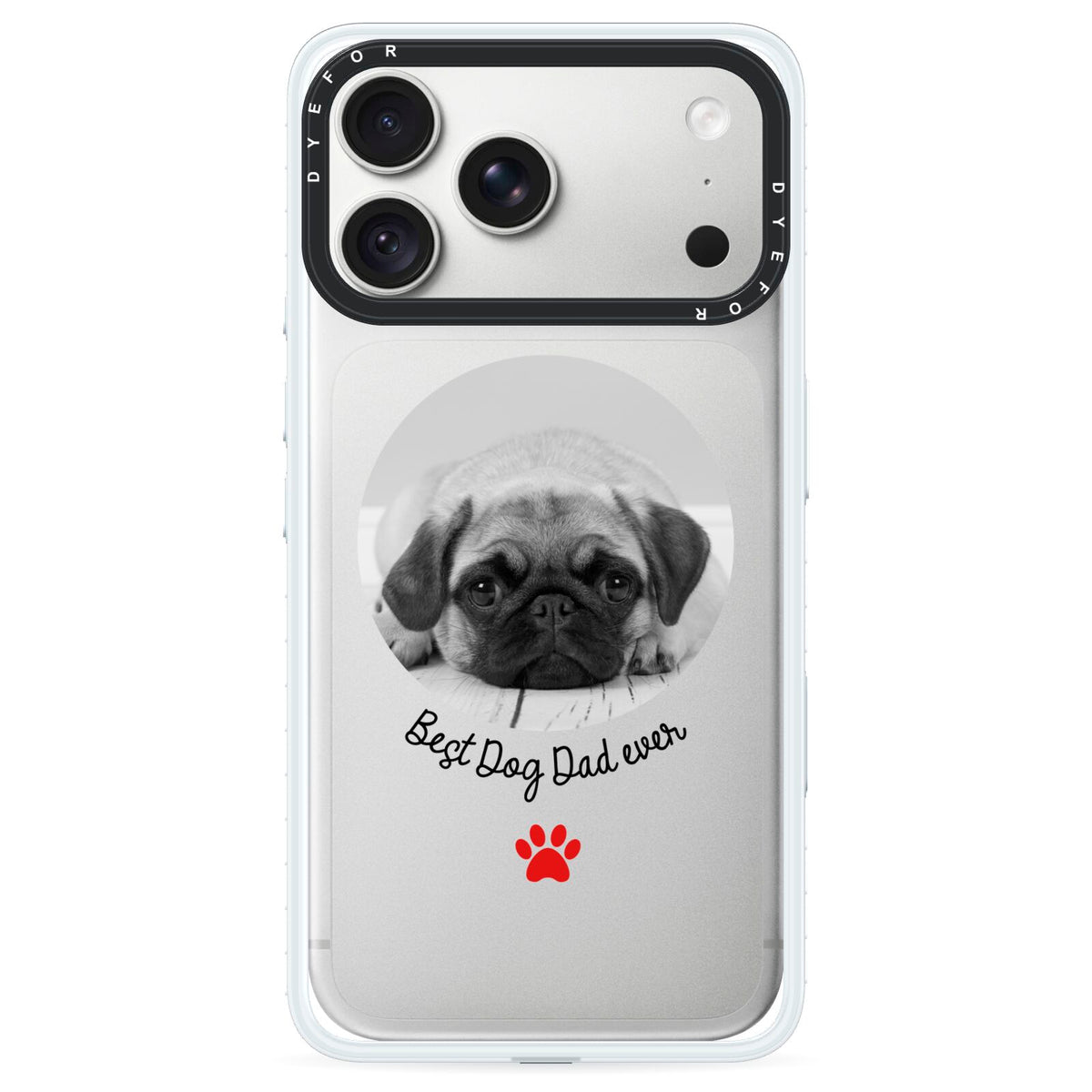 Best Dog Dad Ever Photo Upload iPhone 18 Pro Black Impact Pre order Case on Silver phone