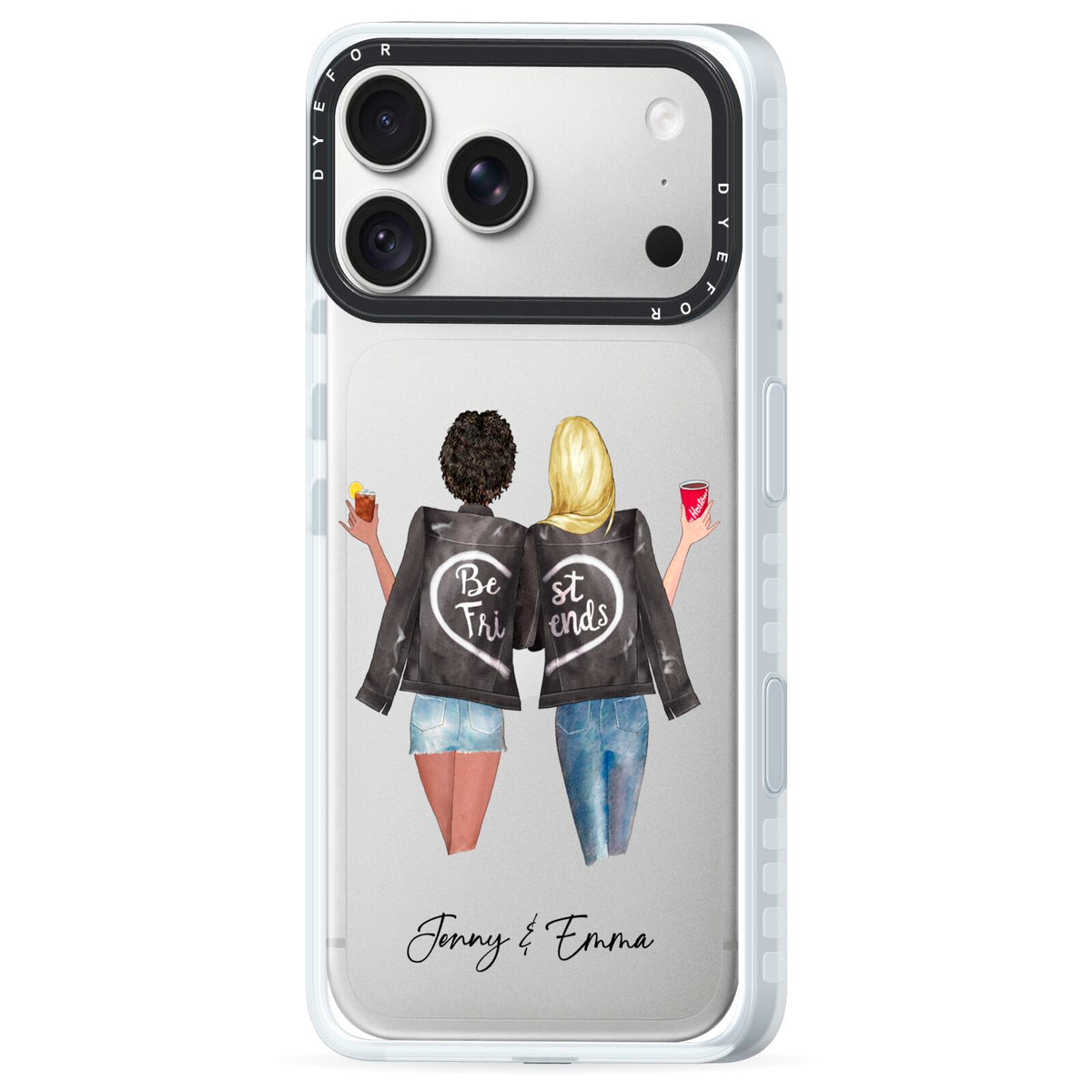 Best Friends iPhone 18 Pro Max Black Impact Pre order Case Side Angle on Silver phone