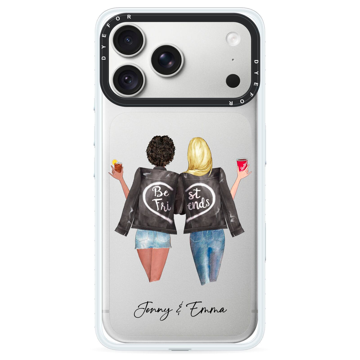 Best Friends iPhone 18 Pro Max Black Impact Pre order Case on Silver phone