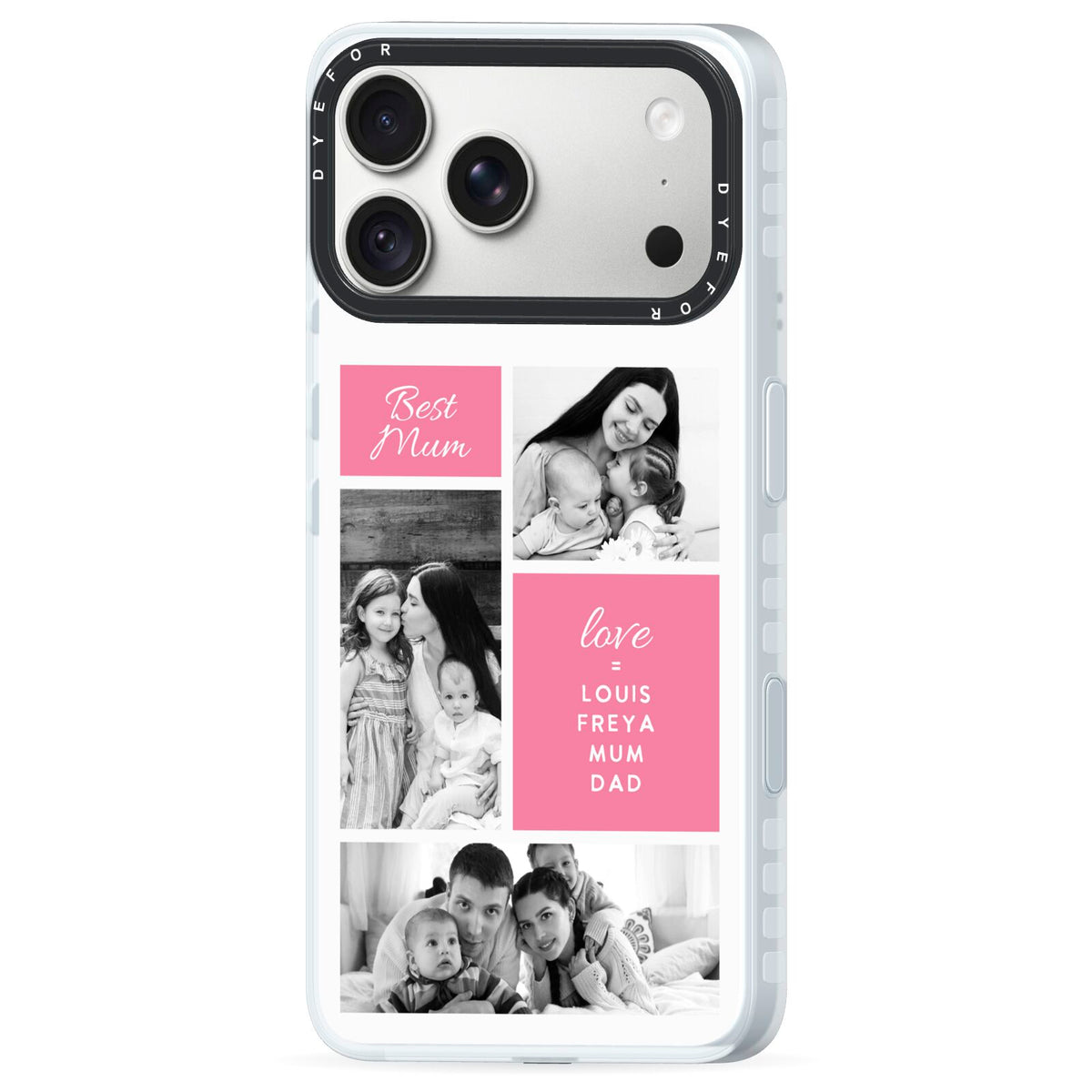 Best Mum Photo Collage Personalised iPhone 18 Pro Max Black Impact Pre order Case Side Angle on Silver phone