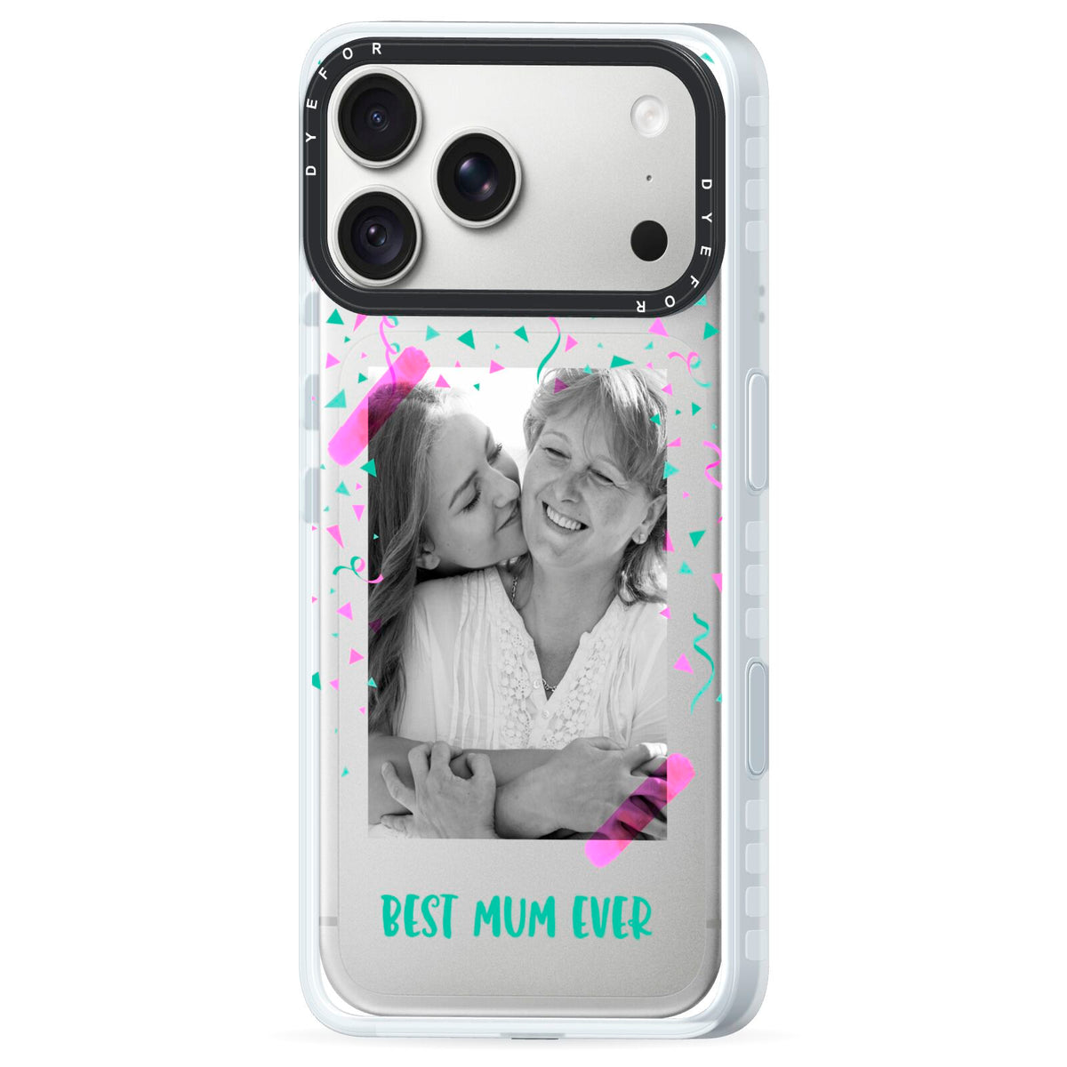 Best Mum Photo Upload Mothers Day iPhone 18 Pro Max Black Impact Pre order Case Side Angle on Silver phone