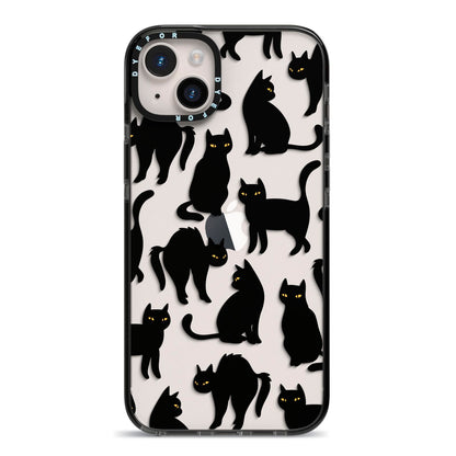 Black Cat iPhone 14 Plus Black Impact Case on Silver phone