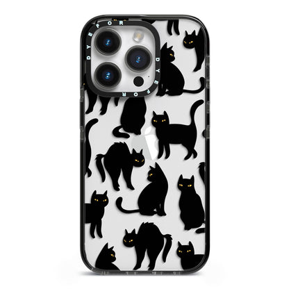 Black Cat iPhone 14 Pro Black Impact Case on Silver phone