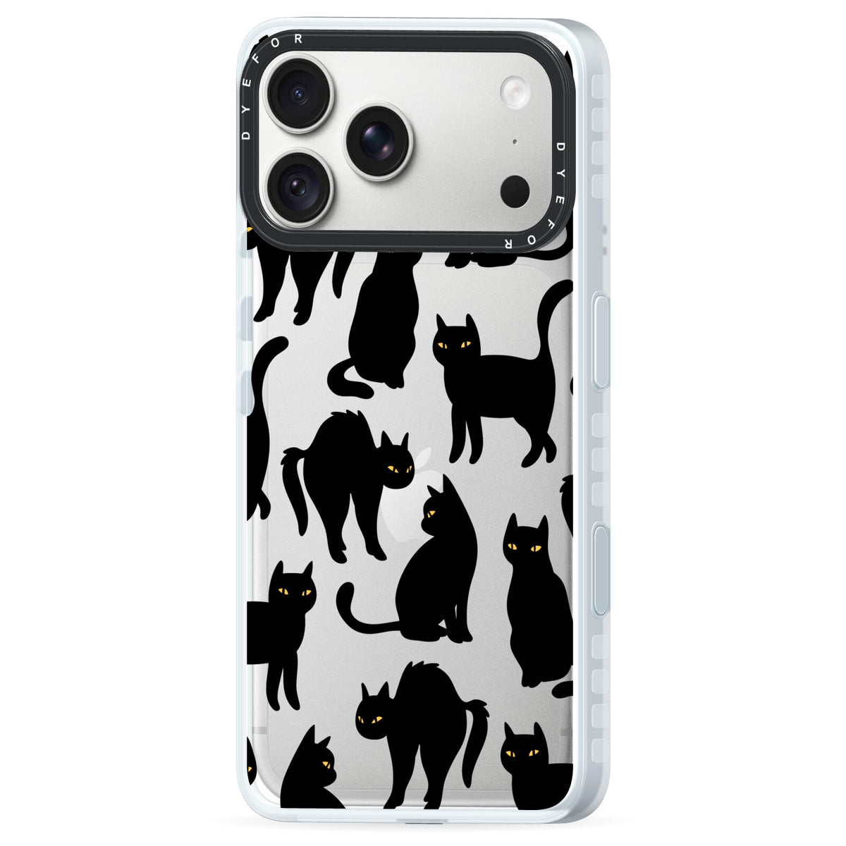 Black Cat iPhone 18 Pro Black Impact Pre order Case Side Angle on Silver phone