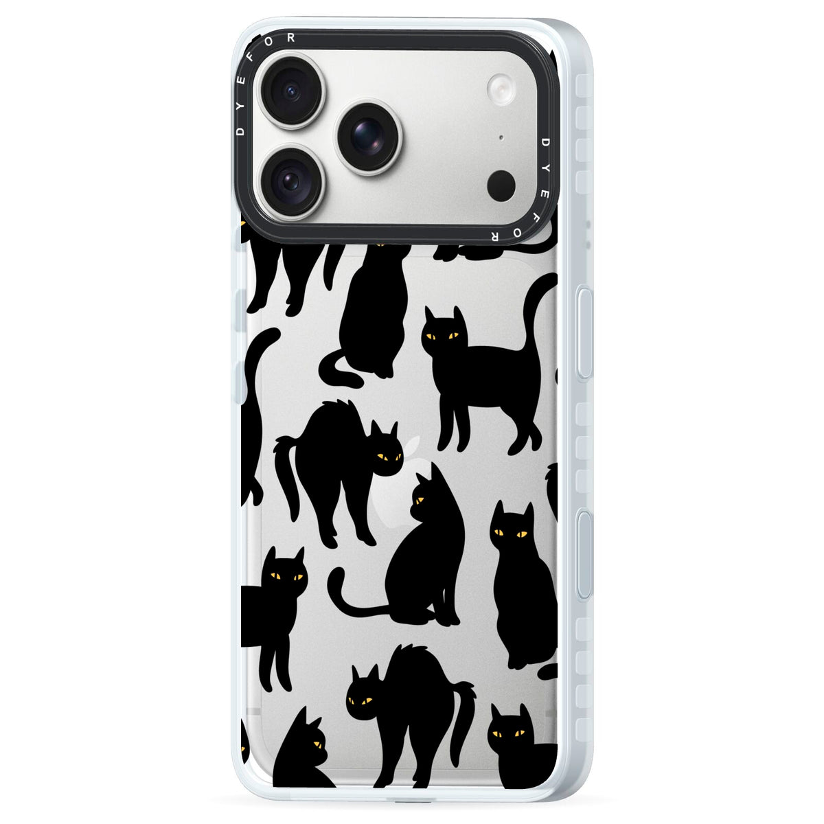 Black Cat iPhone 18 Pro Max Black Impact Pre order Case Side Angle on Silver phone