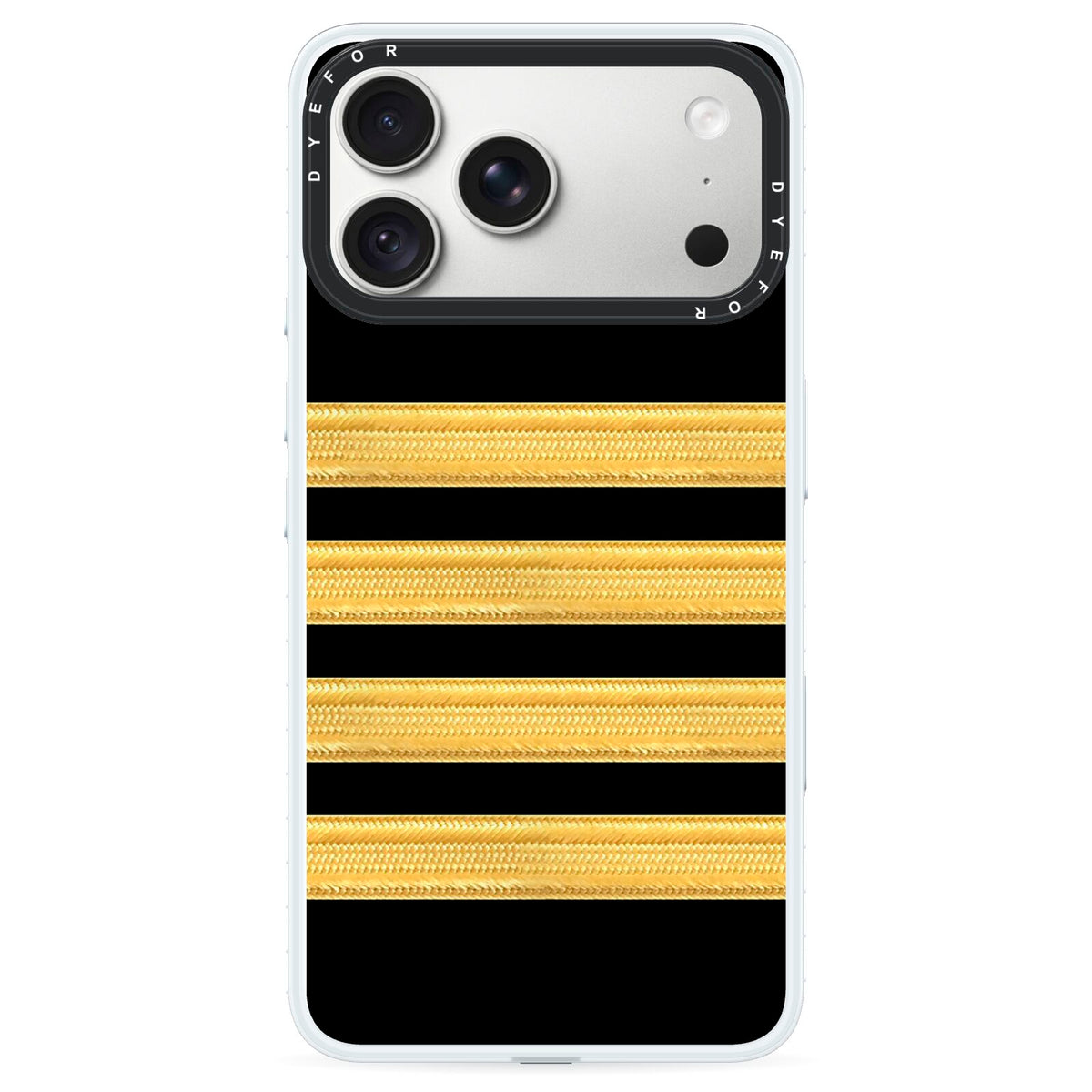 Black Gold Pilot Stripes iPhone 18 Pro Max Black Impact Pre order Case on Silver phone