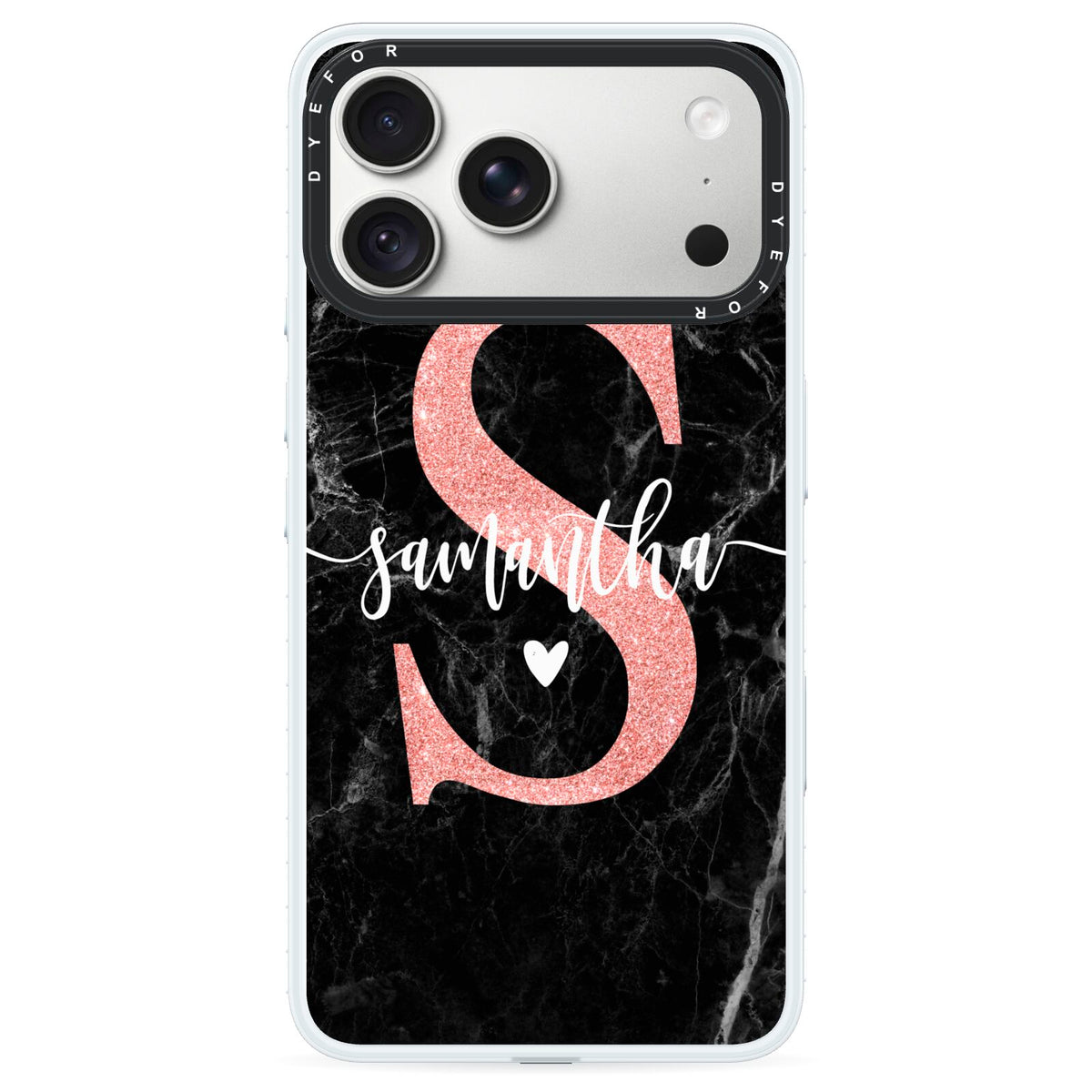 Black Marble Personalised Glitter Initial Name iPhone 18 Pro Max Black Impact Pre order Case on Silver phone