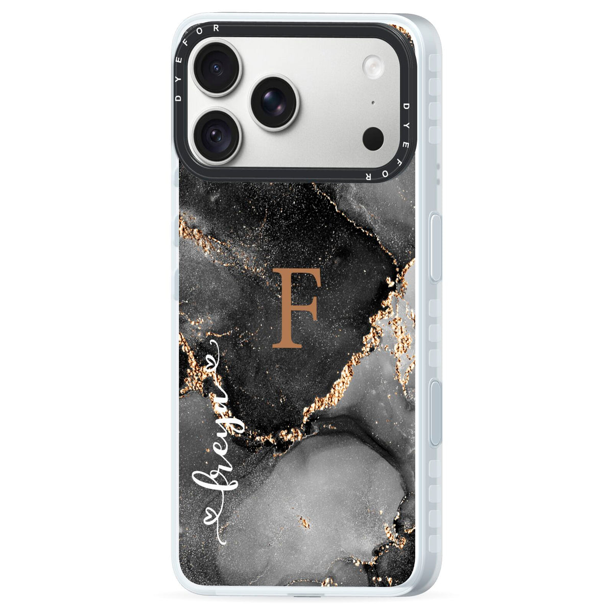 Black Marble iPhone 18 Pro Black Impact Pre order Case Side Angle on Silver phone