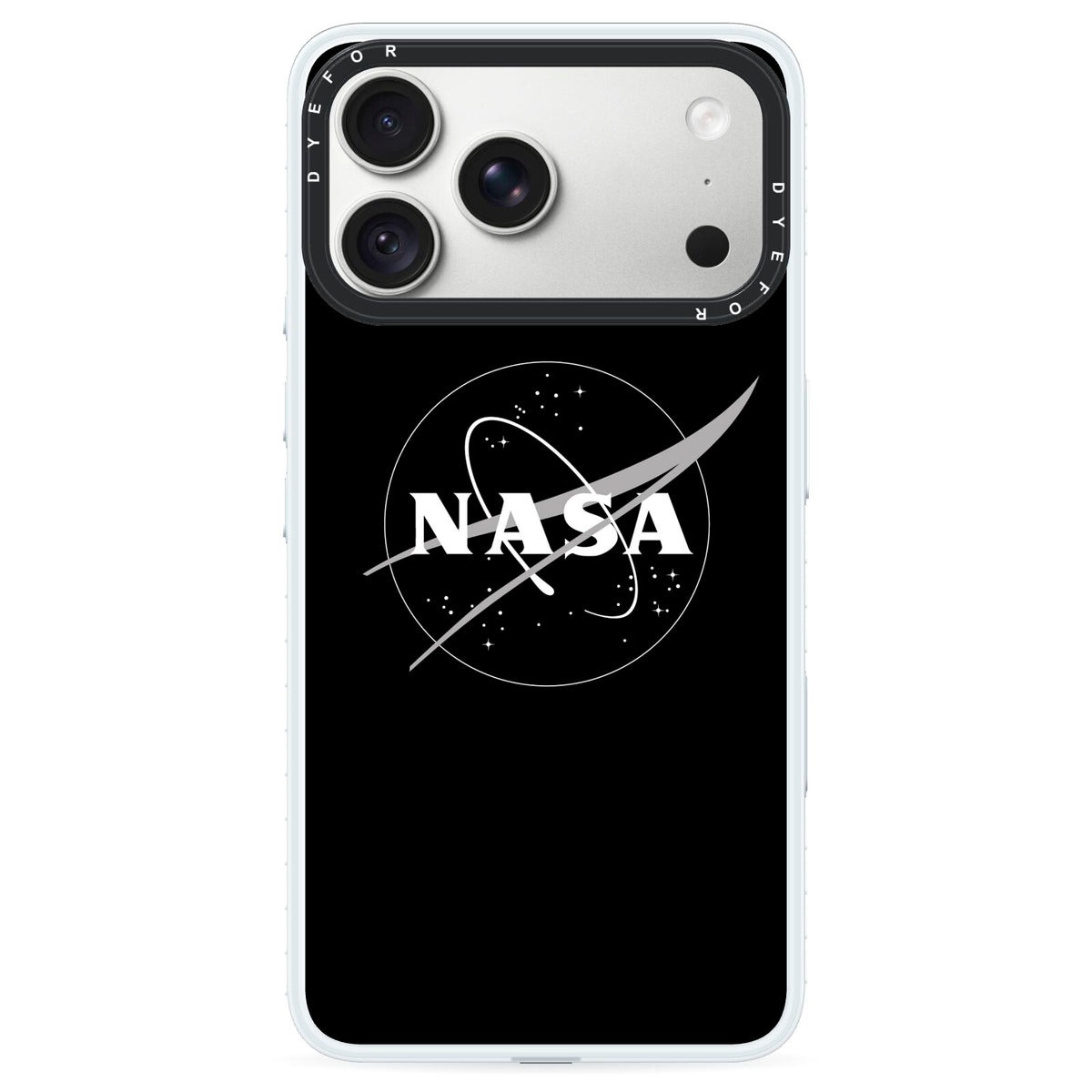 Black NASA Meatball iPhone 18 Pro Black Impact Pre order Case on Silver phone